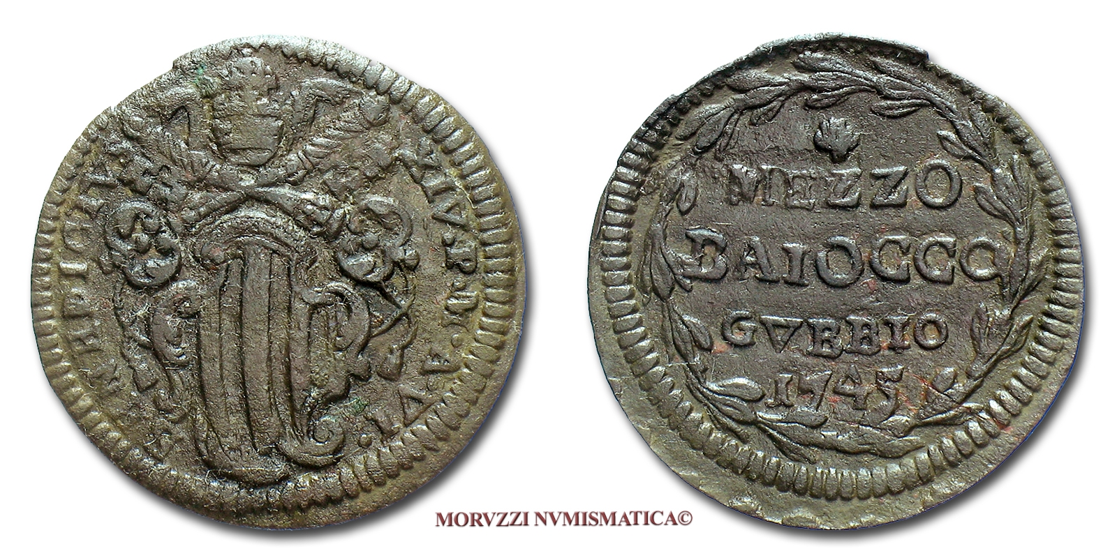 Stato Pontificio, BENEDETTO XIV, 1/2 BAIOCCO, 1745 A VI, zecca di Gubbio, RAME, BB, (CNI 49) / Pope Benedict XIV PAPAL COPPER COINS (monete papali - monete pontificie) Benedikt XIV. - Benoît XIV - Benedictus XIV | Moruzzi Numismatica
