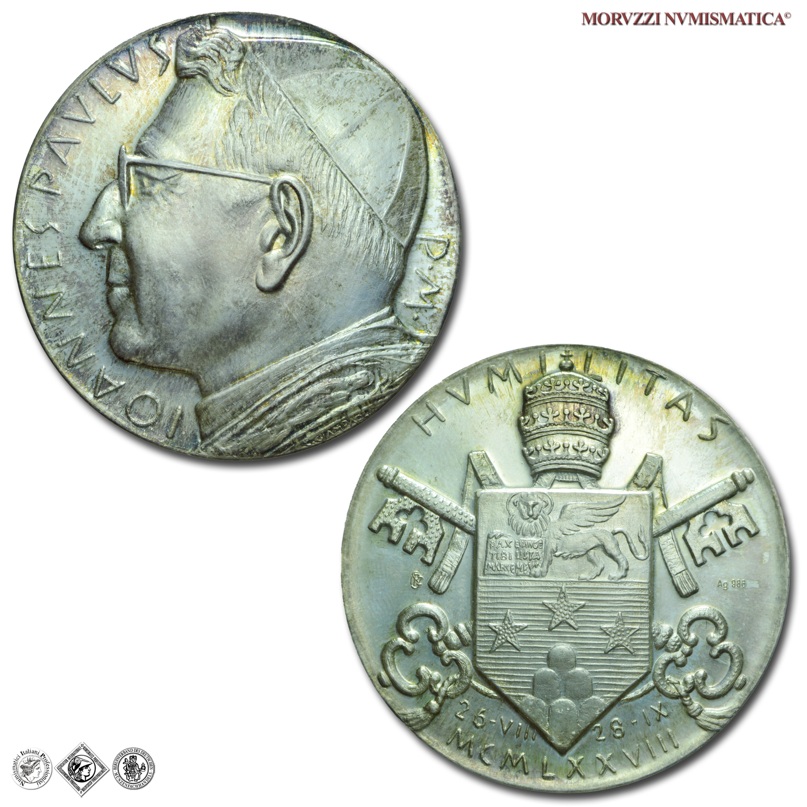 Città del Vaticano, GIOVANNI PAOLO I, Luciani, MEDAGLIA STRAORDINARIA IN ARGENTO, 1978 A I, Commemorazione del Pontificato, Opus Celestino Giampaoli, FDC (Macri-Marinelli 725) / medaglie papali pontificie straordinarie d'argento - OFFERTA SPECIALE | Moruzzi Numismatica - In offerta