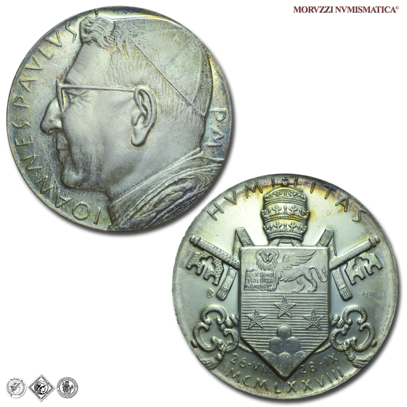 Città del Vaticano, GIOVANNI PAOLO I, Luciani, MEDAGLIA STRAORDINARIA IN ARGENTO, 1978 A I, Commemorazione del Pontificato, Opus Celestino Giampaoli, FDC (Macri-Marinelli 725) / medaglie papali pontificie straordinarie d'argento - OFFERTA SPECIALE | Moruzzi Numismatica - In offerta