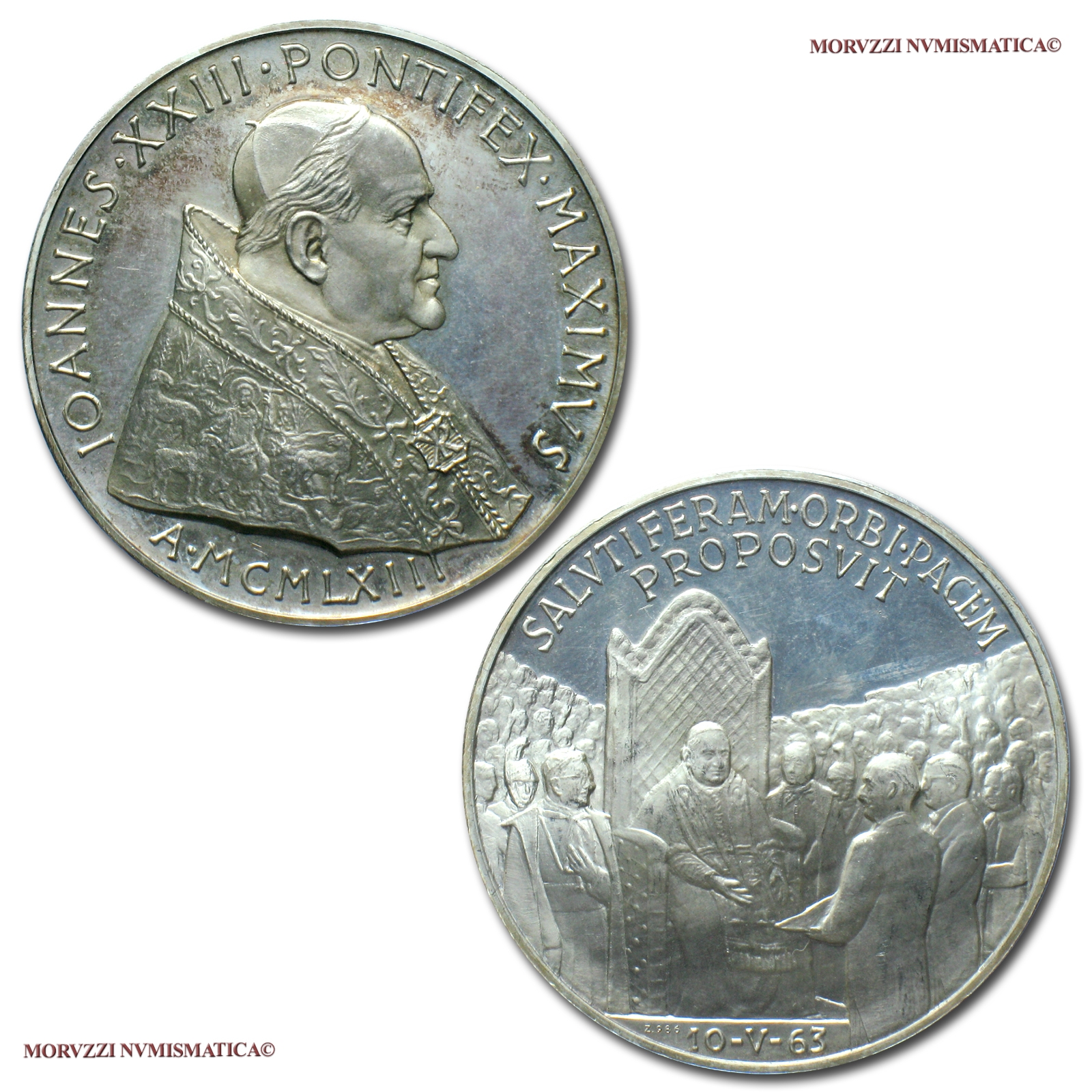 Città del Vaticano, GIOVANNI XXIII, MEDAGLIA STRAORDINARIA IN ARGENTO, 1963, Premio Balzan per la pace, Opus Pietro Giampaoli, FDC, (Modesti 271) / Pope John XXIII Roncalli SILVER MEDALS (medaglie papali d'argento - medaglie pontificie straordinarie) | Moruzzi Numismatica