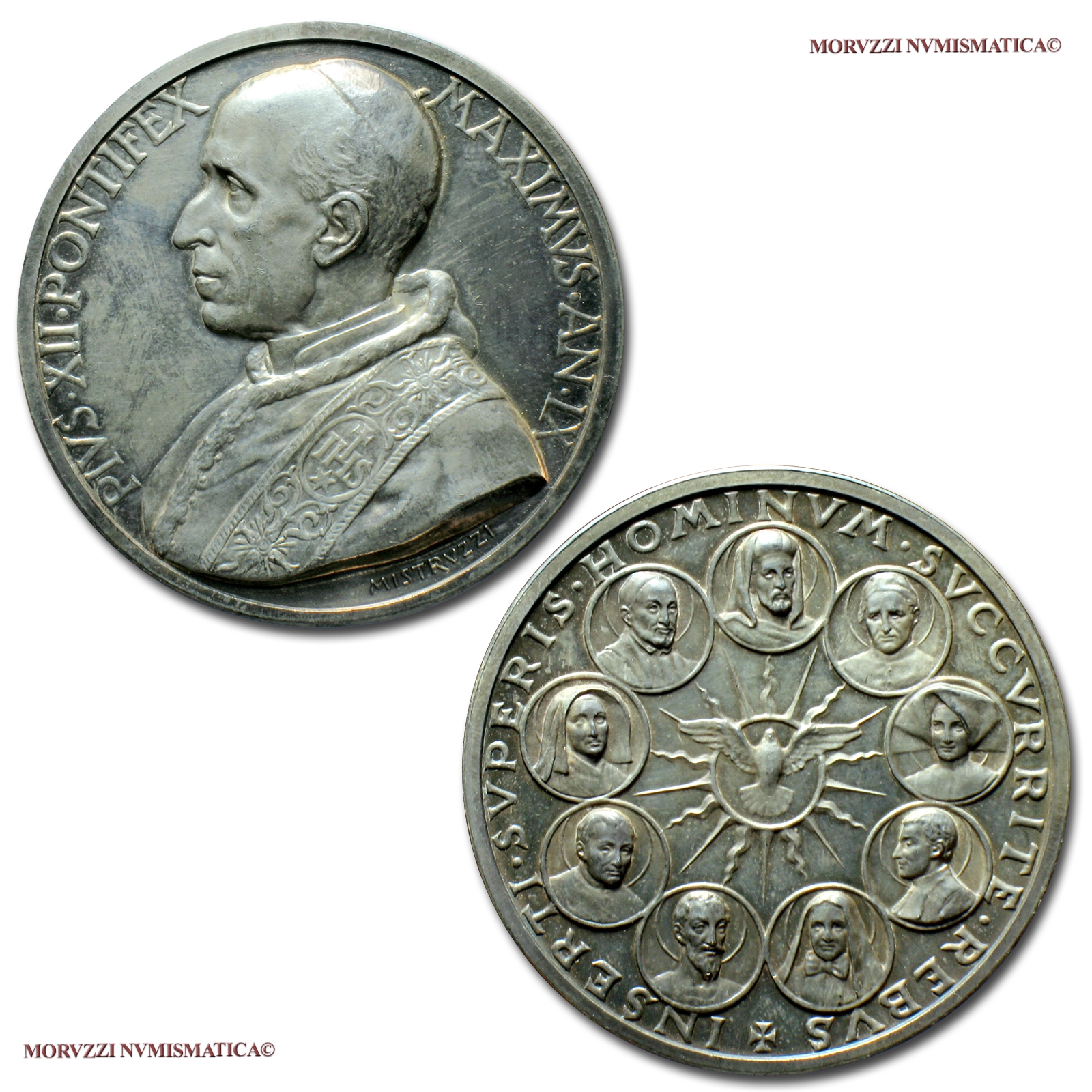 Città del Vaticano, PIO XII, MEDAGLIA ANNUALE IN ARGENTO, 1947 AN IX, Canonizzazioni del 1947, Opus Aurelio Mistruzzi, FDC, (RR), (Bartolotti E947) / Pope Pius XII Pacelli SILVER MEDALS (medaglie papali d'argento - medaglie pontificie annuali rare) | Moruzzi Numismatica
