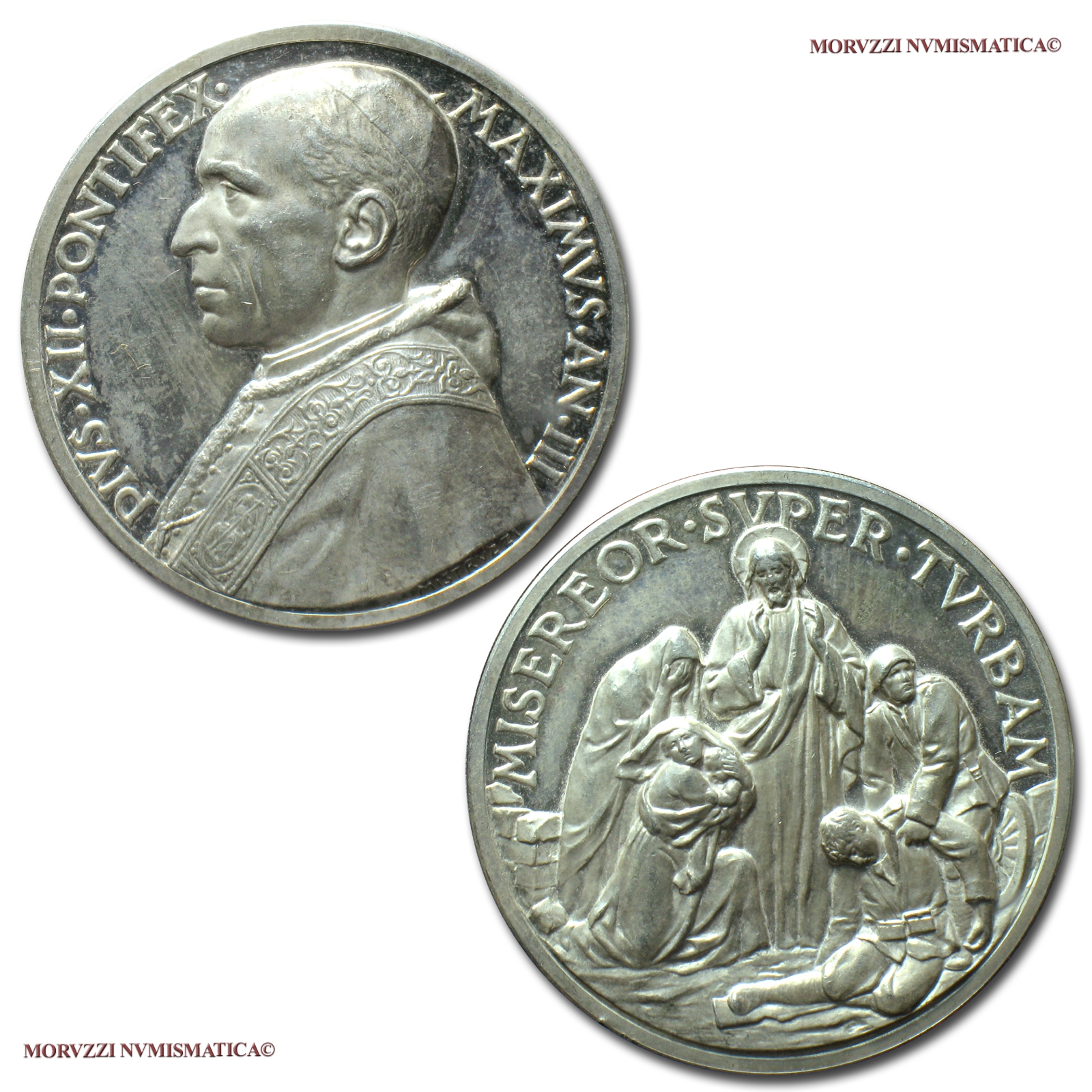 Città del Vaticano, PIO XII, MEDAGLIA ANNUALE IN ARGENTO, 1941 AN III, Gesú Misericordioso (Invocazione di pace), Opus Aurelio Mistruzzi, FDC, (Bartolotti E941) Pope Pius XII Pacelli SILVER MEDALS (medaglie papali d'argento - medaglie pontificie annuali) | Moruzzi Numismatica