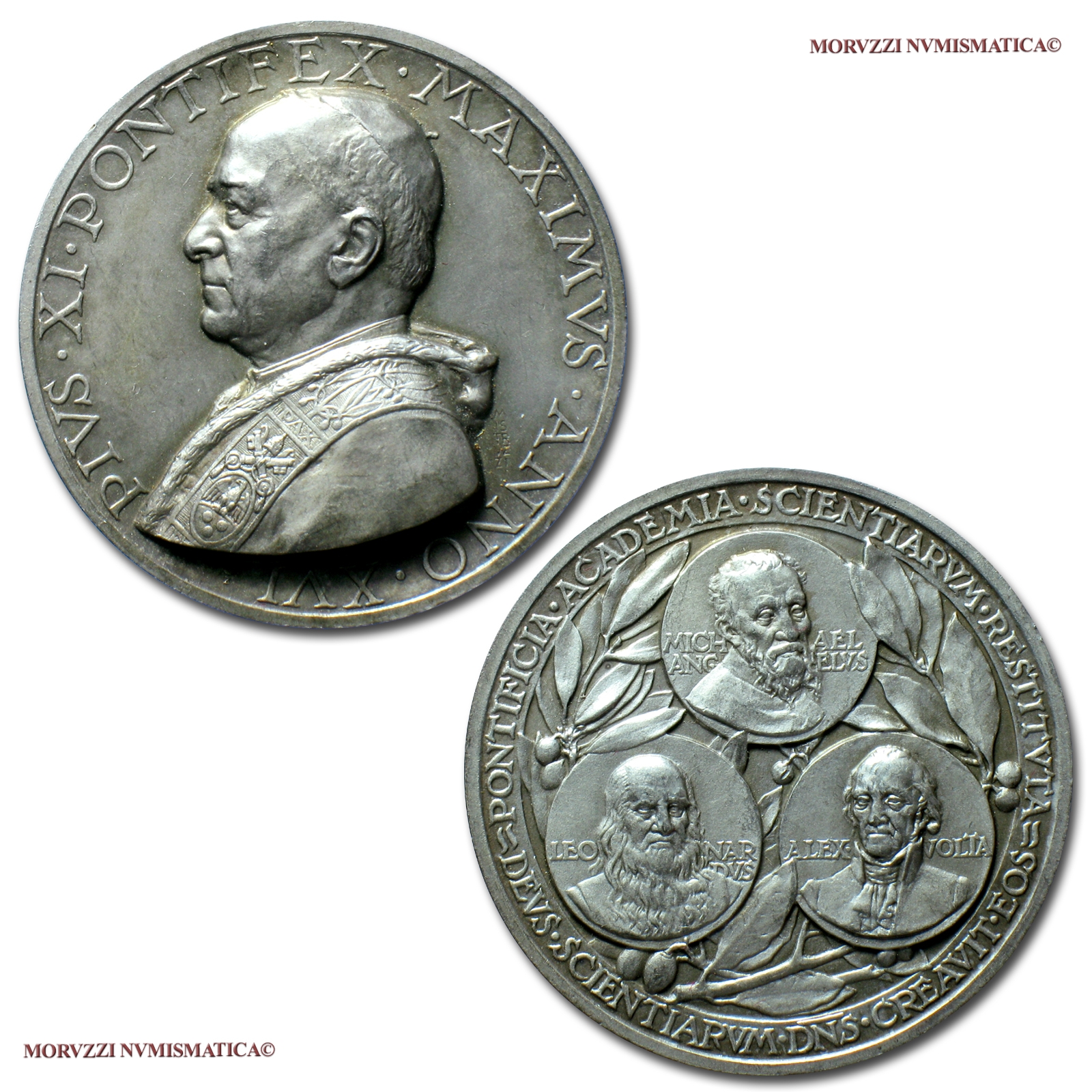 Città del Vaticano, PIO XI, MEDAGLIA ANNUALE IN ARGENTO, 1937 ANNO XVI, Pontificia Accademia delle Scienze, Opus Aurelio Mistruzzi, qFDC, (Bartolotti E937) / Pope Pius XI Ratti SILVER MEDALS (medaglie papali d'argento - medaglie pontificie annuali) | Moruzzi Numismatica