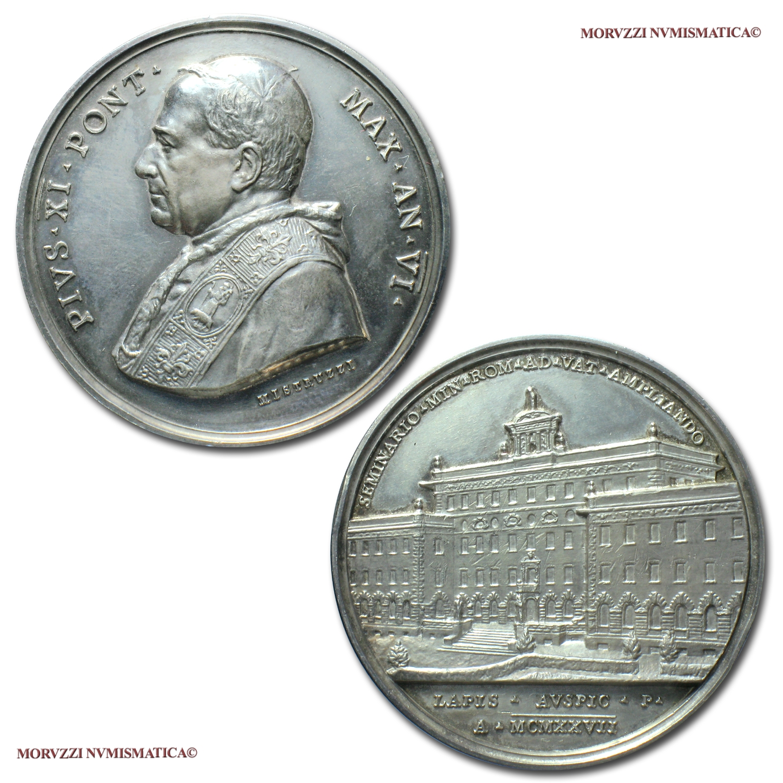 Stato Pontificio, PIO XI, MEDAGLIA ANNUALE IN ARGENTO, 1927 AN VI, Ampliamento del Seminario Minore, Opus Aurelio Mistruzzi, mSPL, (Bartolotti E927) / Pope Pius XI Ratti SILVER MEDALS (medaglie papali d'argento - medaglie pontificie annuali) | Moruzzi Numismatica
