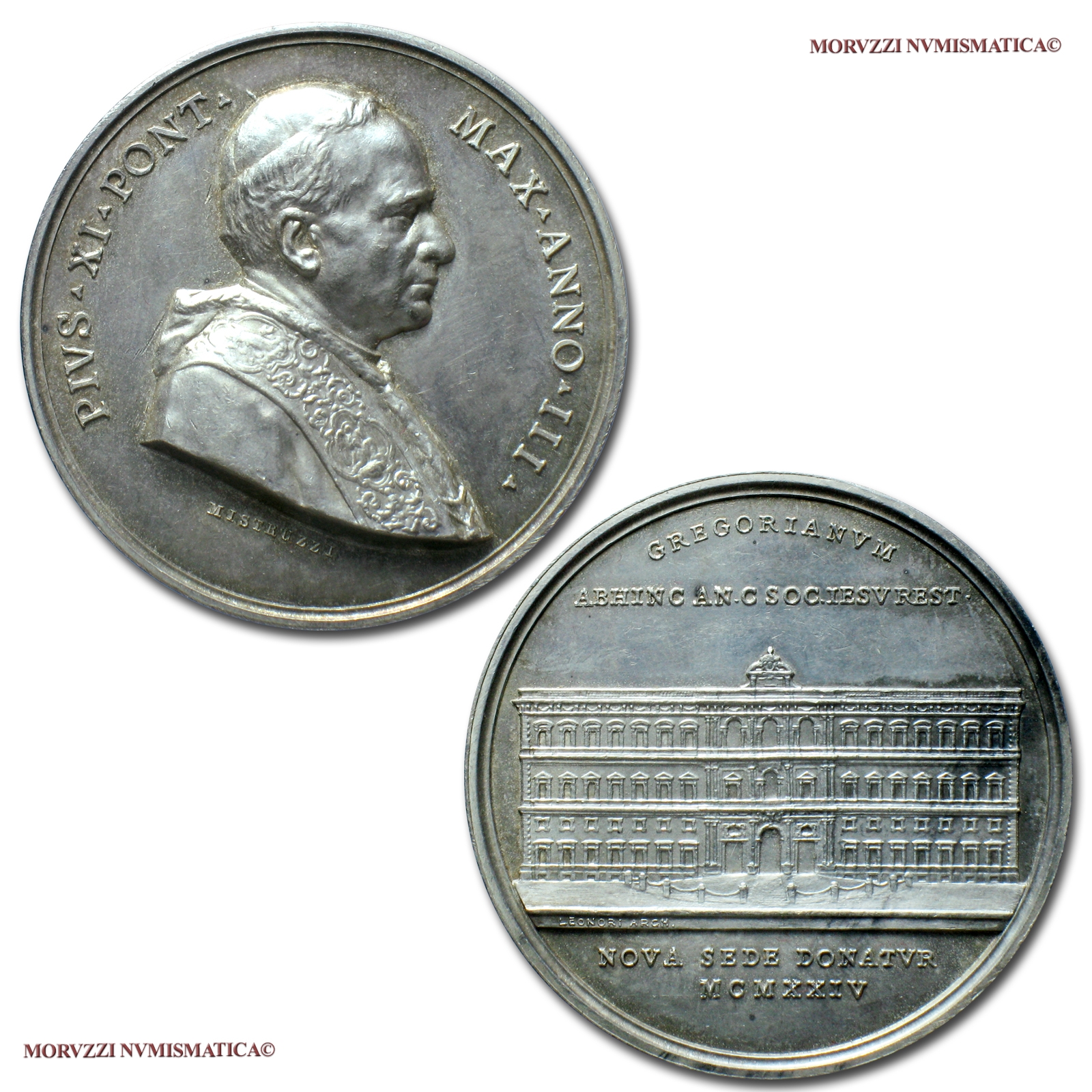 Stato Pontificio, PIO XI, MEDAGLIA ANNUALE IN ARGENTO, 1924 ANNO III, Nuova Sede dell'Università Gregoriana, Opus Aurelio Mistruzzi, FDC, (NC), (Bartolotti E924) / Pope Pius XI SILVER MEDALS (medaglie papali d'argento - medaglie pontificie annuali) | Moruzzi Numismatica