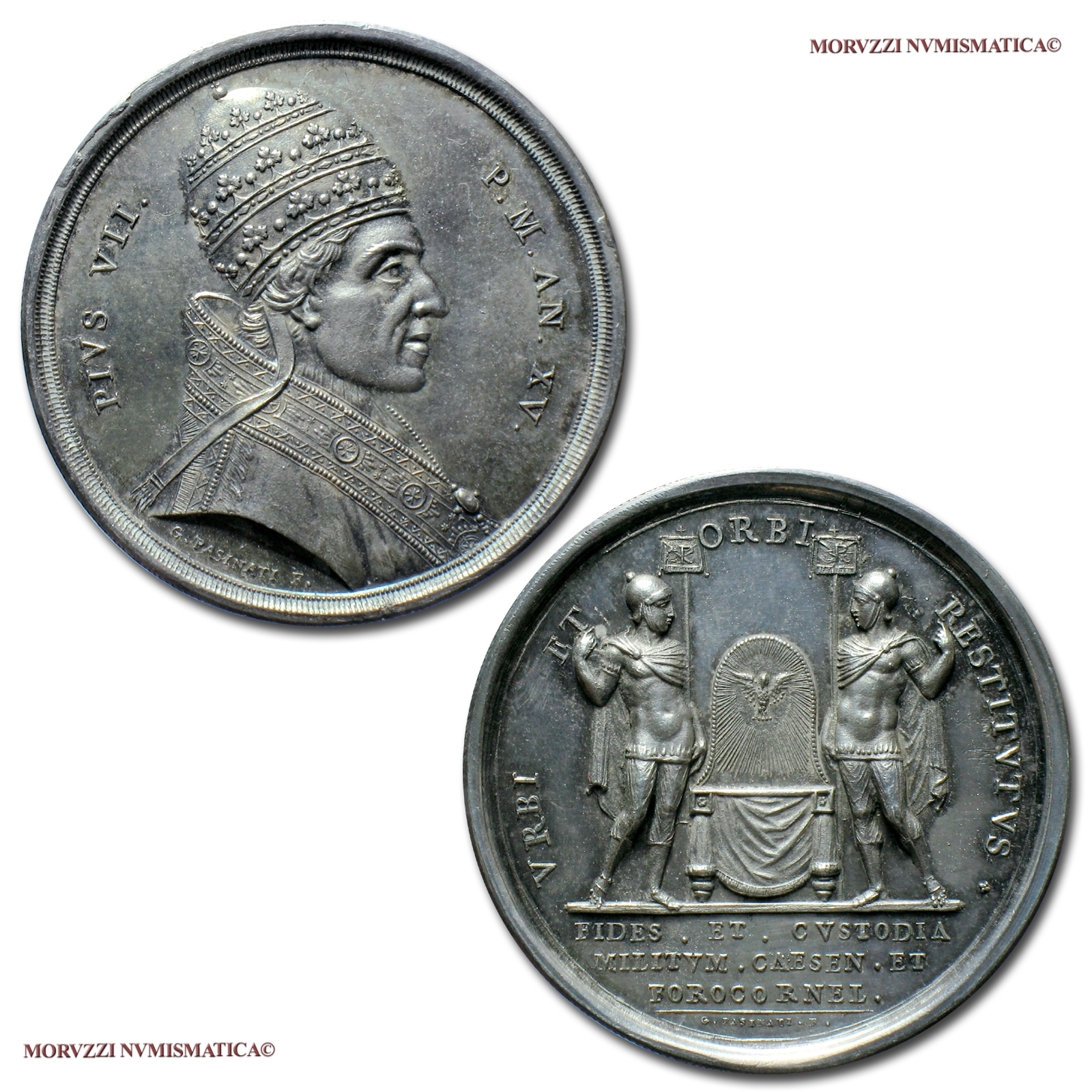 Stato Pontificio, PIO VII, MEDAGLIA STRAORDINARIA IN ARGENTO, 1814 AN XV, Giuramento delle truppe Pontificie, Opus Giuseppe Pasinati, FDC, (RR), (Patrignani 71) Pope Pius VII Chiaramonti SILVER MEDALS (medaglie papali rare d'argento - medaglie pontificie) | Moruzzi Numismatica