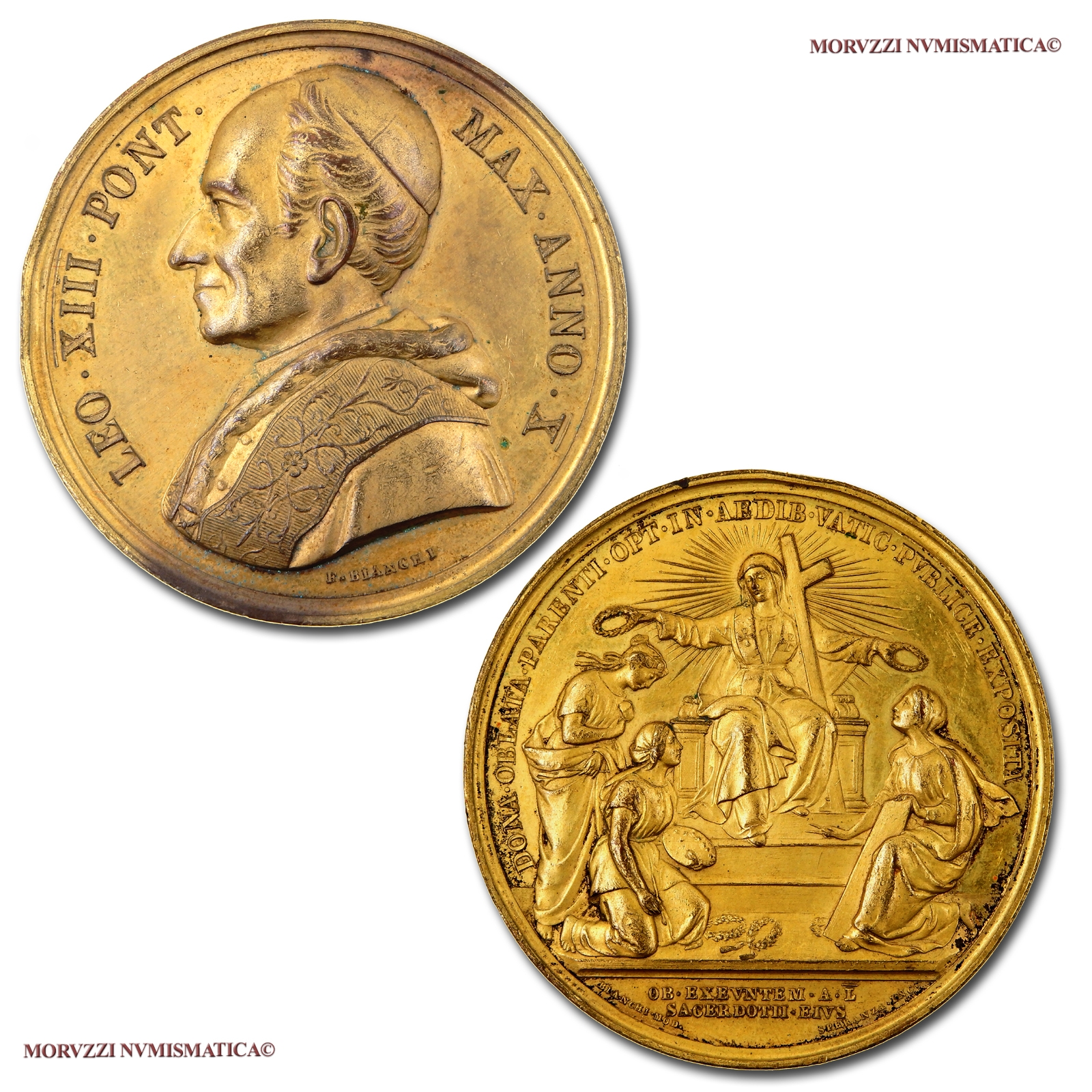 Stato Pontificio, LEONE XIII, MEDAGLIA STRAORDINARIA IN BRONZO DORATO, ANNO X (1888), Esposizione Artistica in Vaticano, Opus Francesco Bianchi e Filippo Speranza, mSPL, (NC), (Modesti 152) / Pope Leo XIII Pecci GILDED BRONZE MEDALS (medaglie papali rare) | Moruzzi Numismatica
