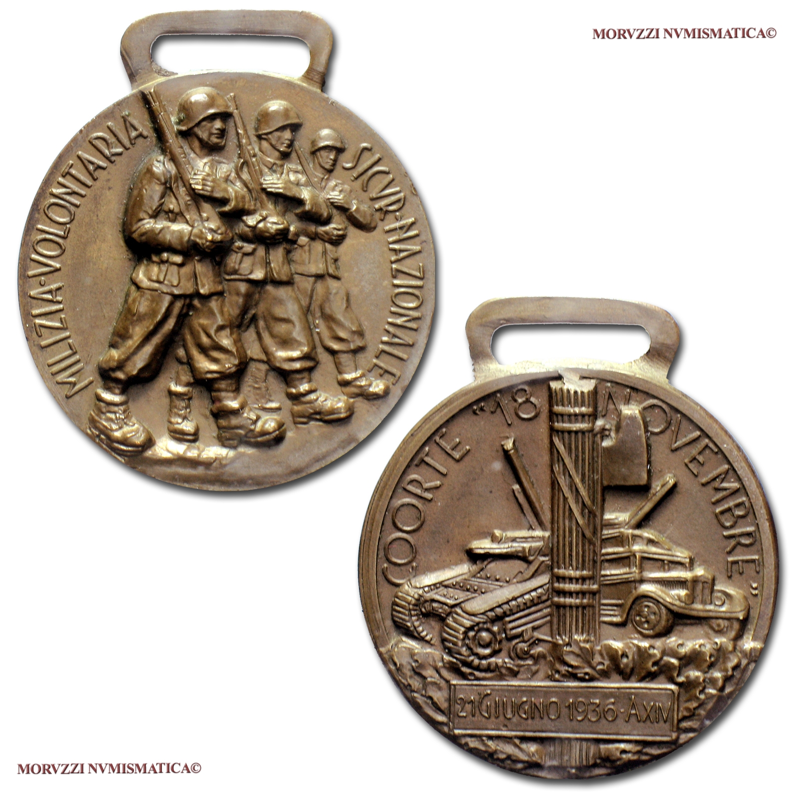 Italia, MILIZIA VOLONTARIA PER LA SICUREZZA NAZIONALE (MVSN), MEDAGLIA IN BRONZO, 21.06.1936 A XIV, COORTE "18 NOVEMBRE", FDC, (RR) / medaglie italiane rare del Ventennio Fascista (medaglie fasciste da collezione - epoca fascista - fascismo italiano) | Moruzzi Numismatica