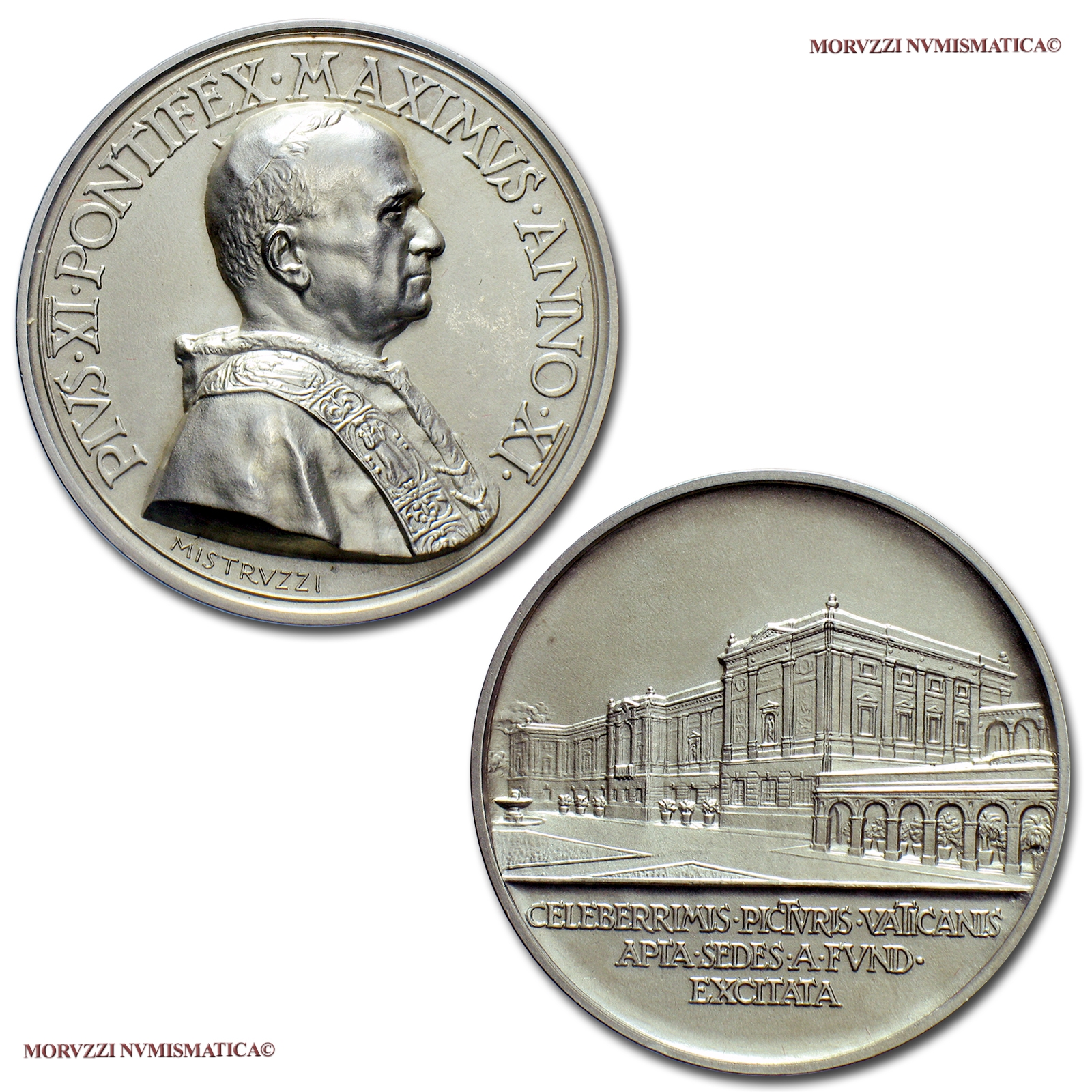 Città del Vaticano, PIO XI, MEDAGLIA ANNUALE IN ARGENTO, 1932 ANNO XI, La nuova Pinacoteca Vaticana, Opus Mistruzzi, FDC, (Bartolotti E932) / Pope Pius XI SILVER MEDAL (Papal medals - medaglie papali d'argento - medaglie pontificie da collezione) | Moruzzi Numismatica