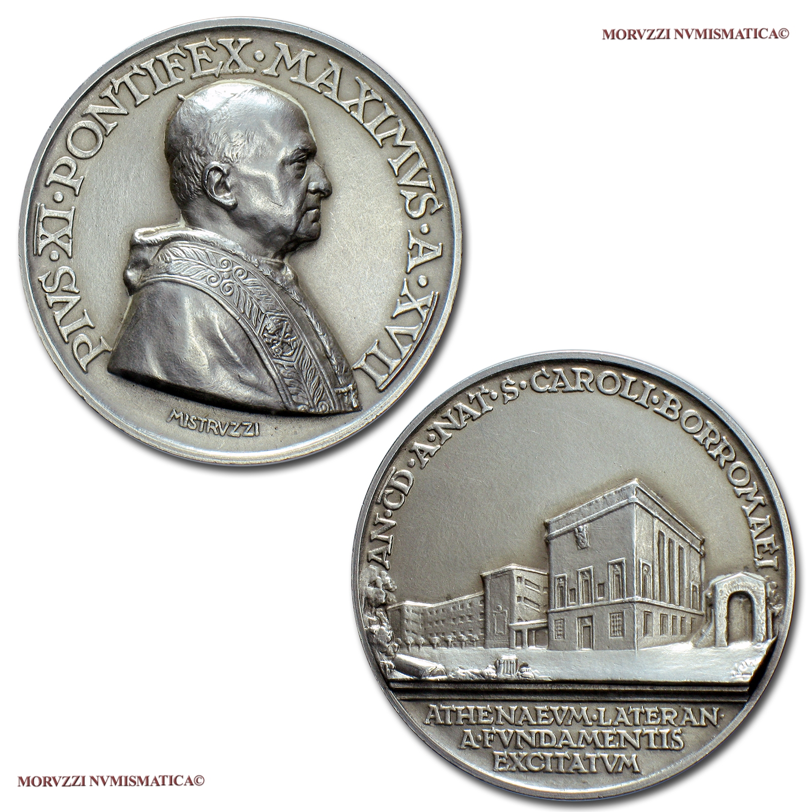 Città del Vaticano, PIO XI, MEDAGLIA ANNUALE IN ARGENTO, 1938 A XVII, Il nuovo Ateneo Lateranense, Opus Mistruzzi, FDC, (Bartolotti 938) / Pius XI SILVER MEDAL (Papal medals - medaglie papali d'argento - medaglie pontificie da collezione) | Moruzzi Numismatica
