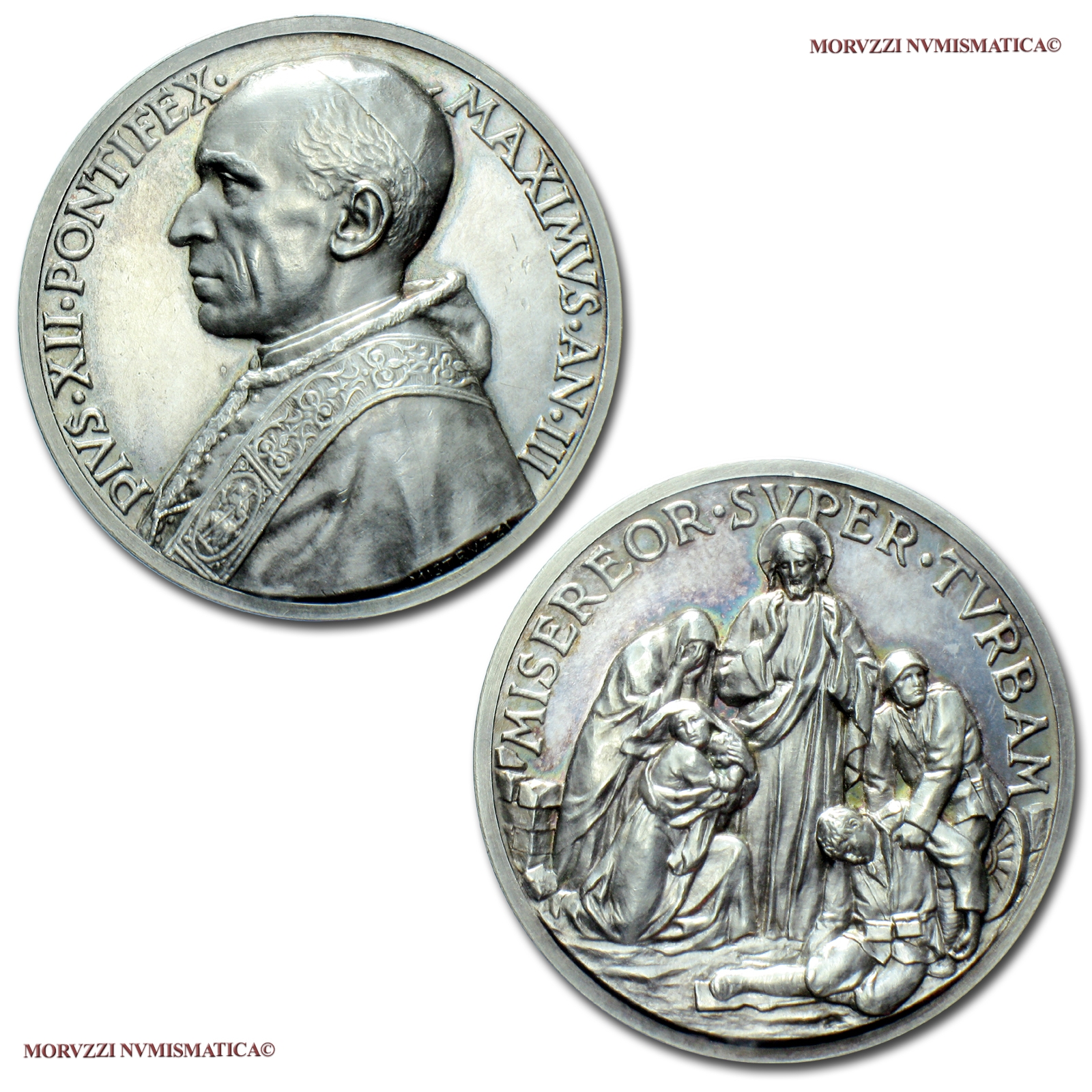 Città del Vaticano, PIO XII, MEDAGLIA ANNUALE IN ARGENTO, 1941 AN III, Invocazione di pace, Opus Aurelio Mistruzzi, FDC, (Bartolotti E941) / Pius XII Pacelli SILVER MEDAL (Papal medals - medaglie papali d'argento - medaglie pontificie) Silbermedaille | Moruzzi Numismatica