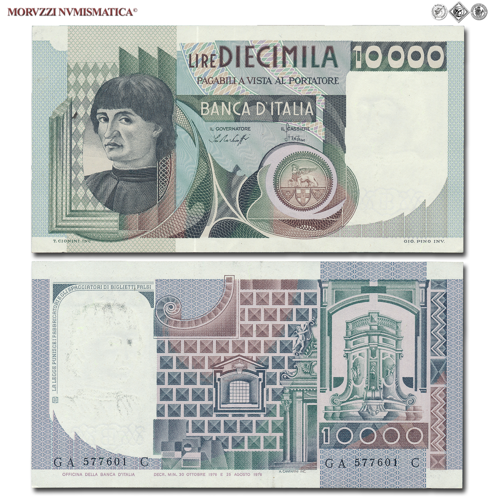 Repubblica Italiana, BANCA D'ITALIA, 10000 LIRE, 30.10.1976, Busto d'uomo del Castagno - Machiavelli, Firme: Baffi, Stevani, SPL, (Crapanzano 580) / banconote italiane (cartamoneta italiana da collezione - banconota da 10.000 lire) | Moruzzi Numismatica