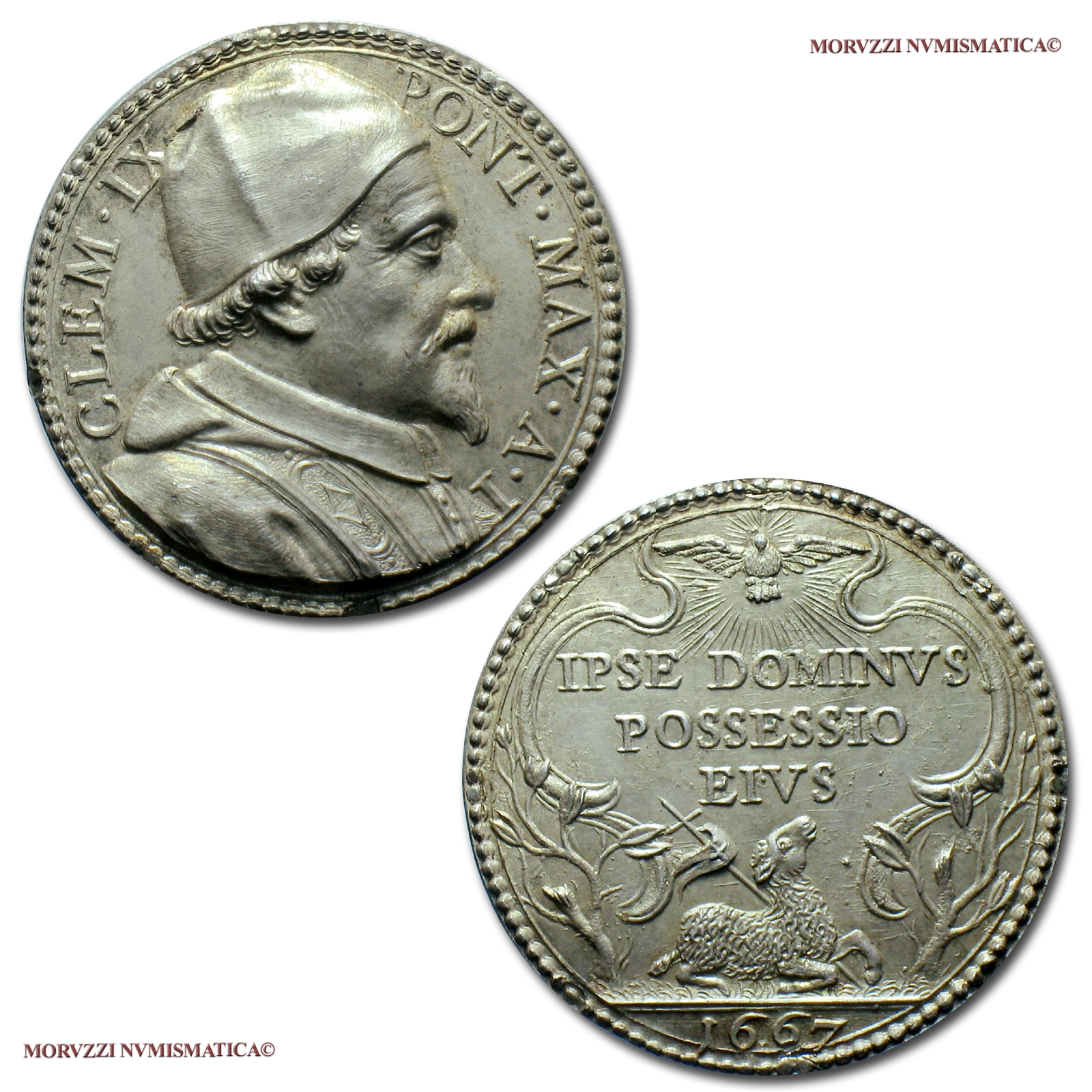 Stato Pontificio, CLEMENTE IX, MEDAGLIA IN ARGENTO (probabile riconio di epoca successiva), 1667 A I, Possesso del Laterano, qFDC, (R), (Miselli 680) / Pope Clement IX Rospigliosi SILVER MEDALS (medaglie papali d'argento - medaglie pontificie rare) | Moruzzi Numismatica