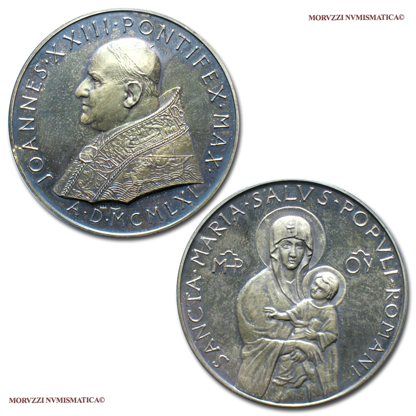 Città del Vaticano, GIOVANNI XXIII, MEDAGLIA STRAORDINARIA IN ARGENTO, 1961, Salus Populi Romani, Opus Pietro Giampaoli, FDC, (RR), (Modesti 131) / Pope John XXIII Roncalli SILVER MEDALS (medaglie papali d'argento - medaglie pontificie straordinarie rare) | Moruzzi Numismatica
