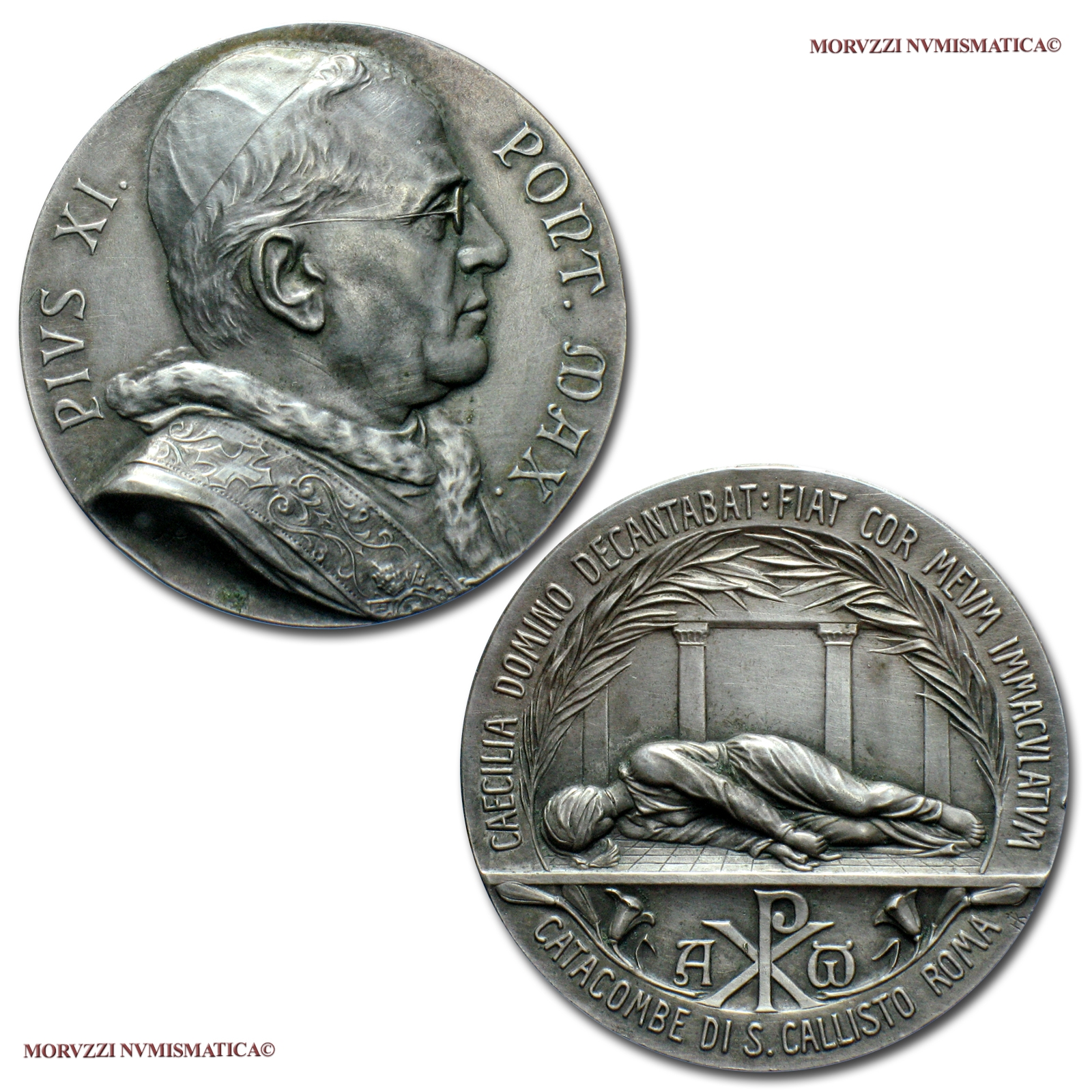 Città del Vaticano, PIO XI, MEDAGLIA STRAORDINARIA IN METALLO BIANCO, senza data, Santa Cecilia e la musica sacra, Opus Heinrich Kissing, mSPL, (R), (Cusumano-Modesti 329 var.) / Pope Pius XI Ratti MEDALS (medaglie papali rare - medaglie pontificie) | Moruzzi Numismatica