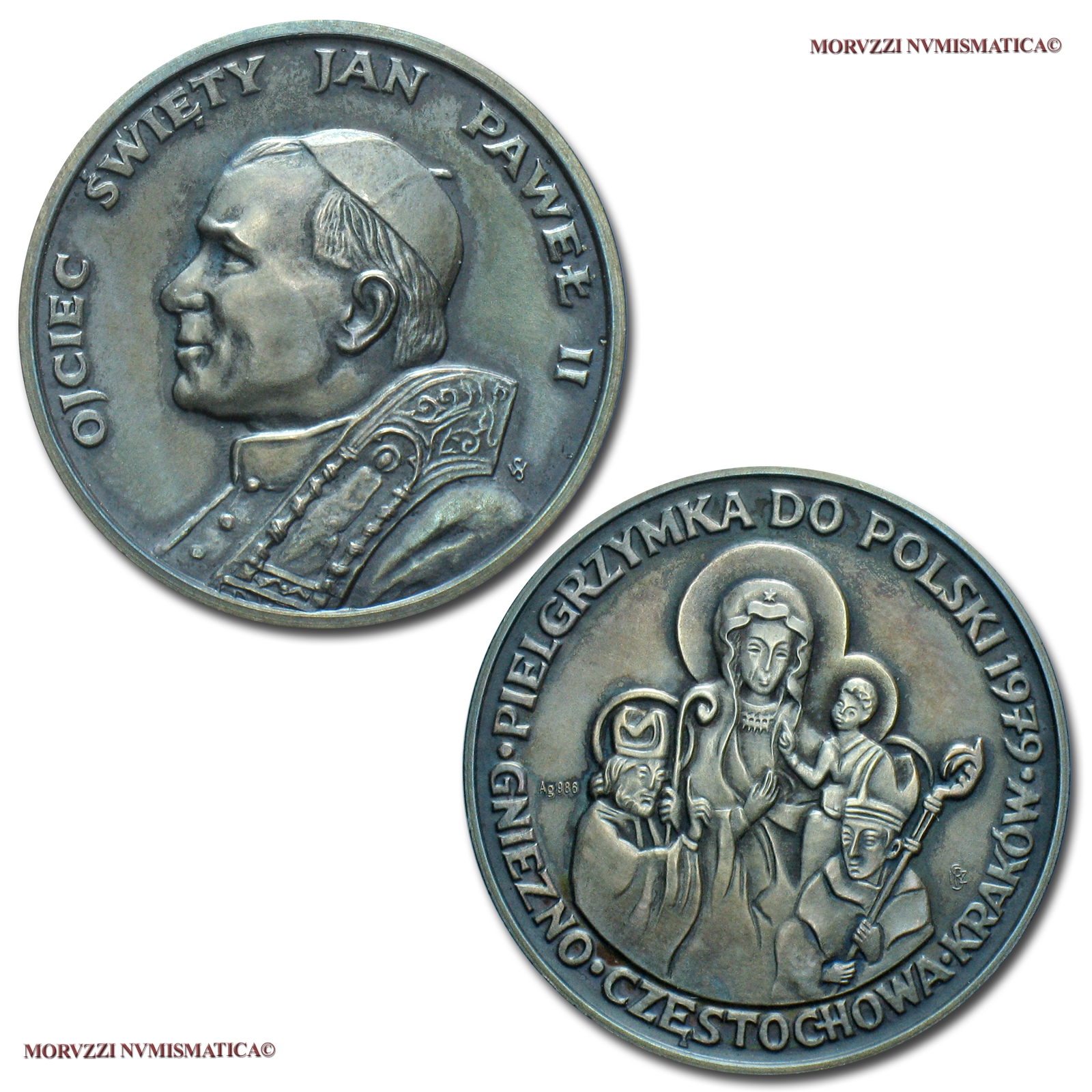 Città del Vaticano, GIOVANNI PAOLO II, MEDAGLIA STRAORDINARIA IN ARGENTO, 1979, Viaggio di Giovanni Paolo II in Polonia: Madonna Nera di Czestochowa, Opus Stanislawa Watrobska, FDC, (CRW 0059) / Jan Paweł II Karol Józef Wojtyła (medaglie papali d'argento) | Moruzzi Numismatica