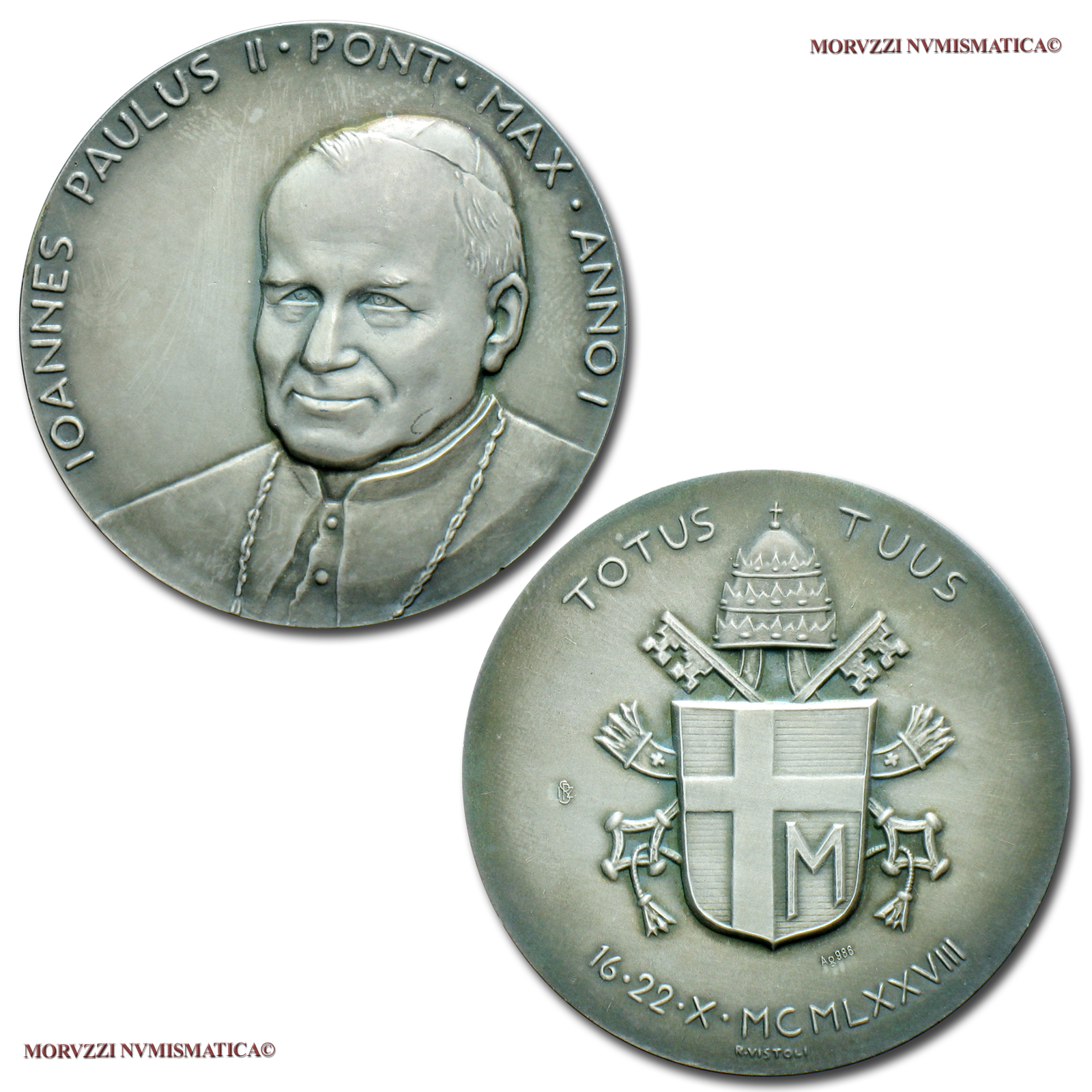 Città del Vaticano, GIOVANNI PAOLO II, MEDAGLIA ANNUALE IN ARGENTO, 1979 ANNO I, Elezione al pontificato, Opus Raul Vistoli, FDC, (Di Virgilio 9) / Papież Jan Paweł II Karol Józef Wojtyła (medaglie papali - medaglie pontificie) John Paul II SILVER MEDALS | Moruzzi Numismatica
