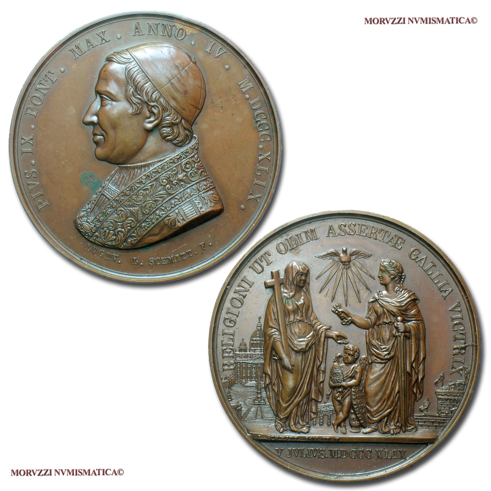 Stato Pontificio, PIO IX, MEDAGLIA STRAORDINARIA IN BRONZO, 1849 ANNO IV, Riconsegna Chiavi di Roma, Opus L. Schmitt, SPL, (R), (Bartolotti IV-16) / Pope Pius IX Mastai Ferretti BRONZE MEDALS (medaglie papli rare - medaglie pontificie straordinarie) | Moruzzi Numismatica