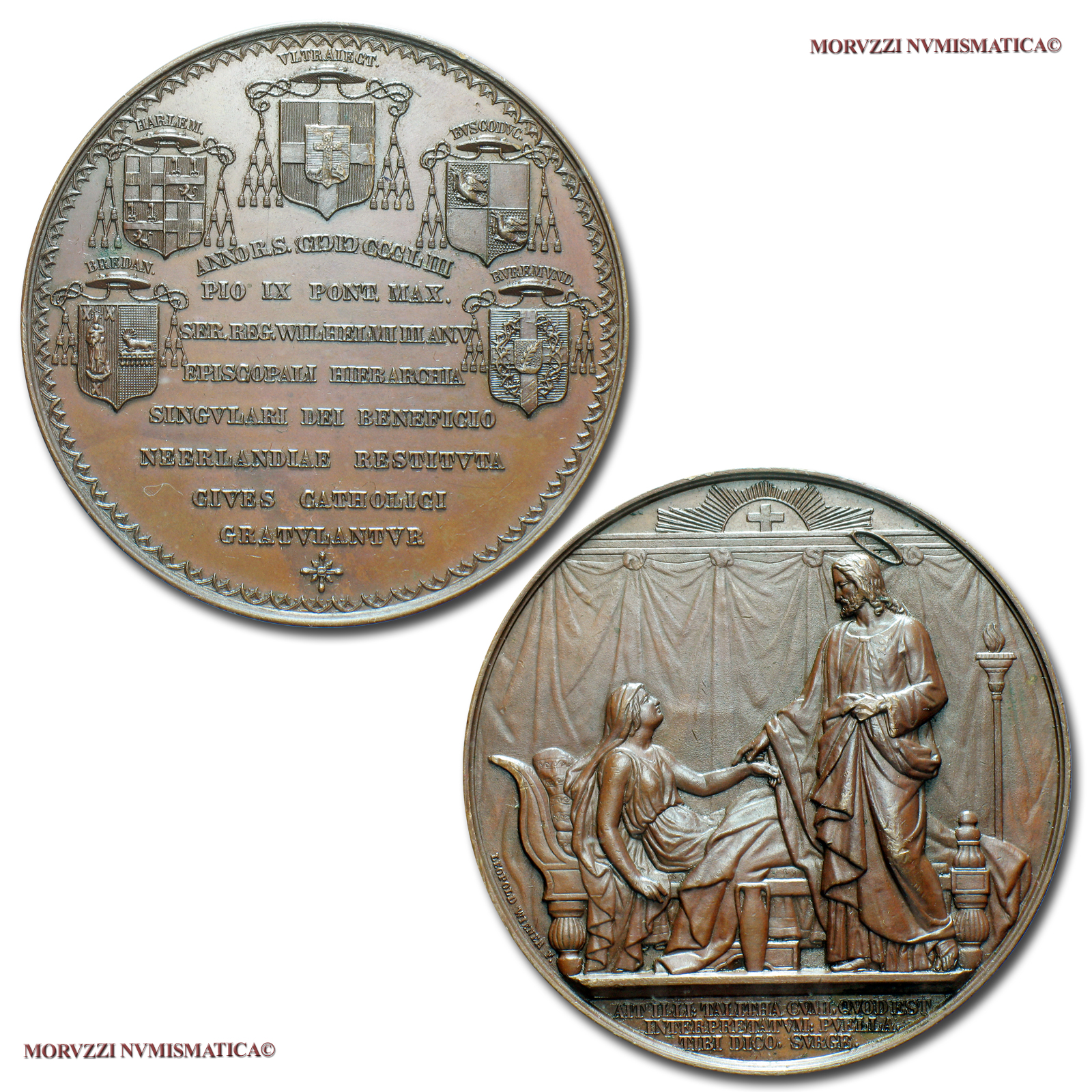 Stato Pontificio,PIO IX, MEDAGLIA STRAORDINARIA IN BRONZO, 1853, Gerachia Episcopale in Olanda, Opus Leopold Wiener, mSPL, (RR), (Bartolotti VII-12) / Pope Pius IX Mastai Ferretti BRONZE MEDALS (medaglie papli rare - medaglie pontificie straordinarie) | Moruzzi Numismatica