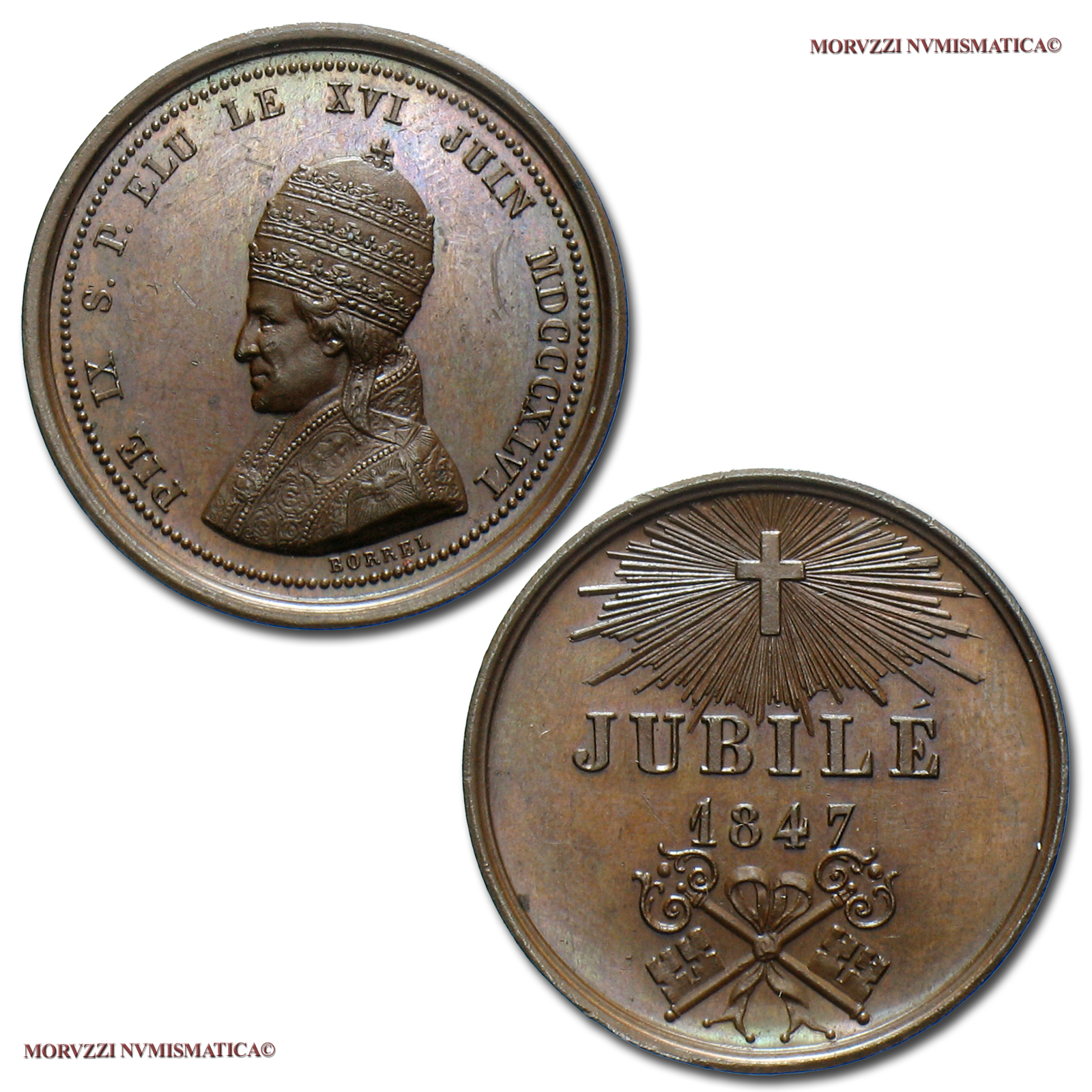 Stato Pontificio, PIO IX, MEDAGLIA IN BRONZO, 1847, Giubileo episcopale - Jubilè, Opus Maurice Valentin Borrel, qFDC, (R), (Bartolotti I-48) / Pope Pius IX Mastai Ferretti BRONZE MEDALS (medaglie papali rare - medaglie pontificie da collezione) | Moruzzi Numismatica