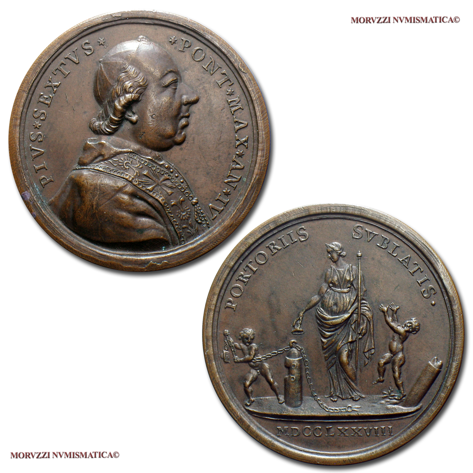 Stato Pontificio, PIO VI, MEDAGLIA ANNUALE IN BRONZO, 1778 AN IV, Abolizione Dazi Annonari, Opus Ferdinando Hamerani, SPL, (R), (Bartolotti E788) / Pope Pius VI Braschi BRONZE MEDALS (medaglie papali rare - medaglie pontificie annuali) | Moruzzi Numismatica