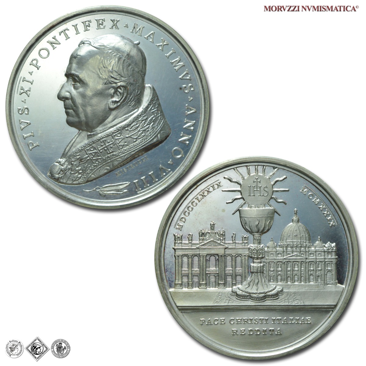 Città del Vaticano, PIO XI, Ratti, MEDAGLIA ANNUALE IN ARGENTO, 1929 ANNO VIII, Concordato tra Italia e Santa Sede, Opus Aurelio Mistruzzi, FDC, (Bartolotti E929) / medaglie papali pontificie annuali d'argento | Moruzzi Numismatica