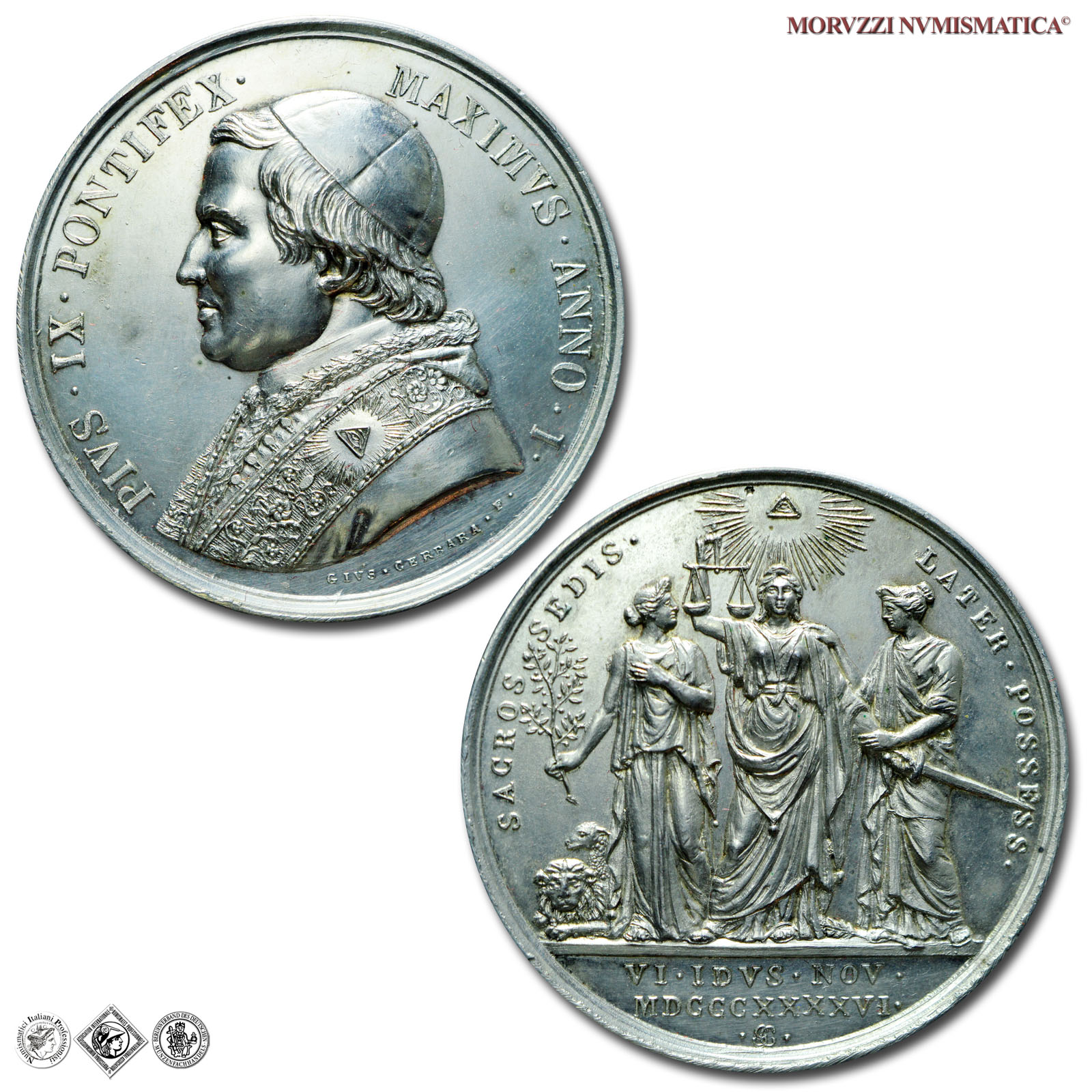 Stato Pontificio, PIO IX, Mastai Ferretti, MEDAGLIA STRAORDINARIA IN ARGENTO, 1846 ANNO I, Per il possesso del Laterano, Opus Giuseppe Cerbara, mSPL, (R), (Bartolotti I-35) / medaglie papali pontificie rare d'argento | Moruzzi Numismatica