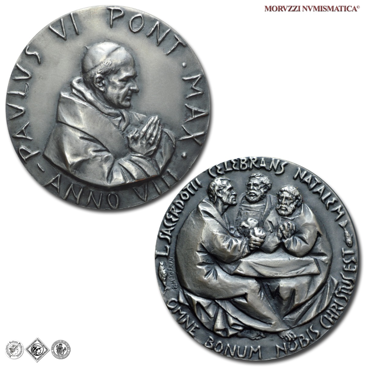 Città del Vaticano, PAOLO VI, Montini, MEDAGLIA ANNUALE IN ARGENTO, A VIII 1970, 50° anniversario Sacerdozio Pontefice, Opus Enrico Manfrini, FDC, (Modesti 438) / medaglie papali pontificie annuali d'argento | Moruzzi Numismatica