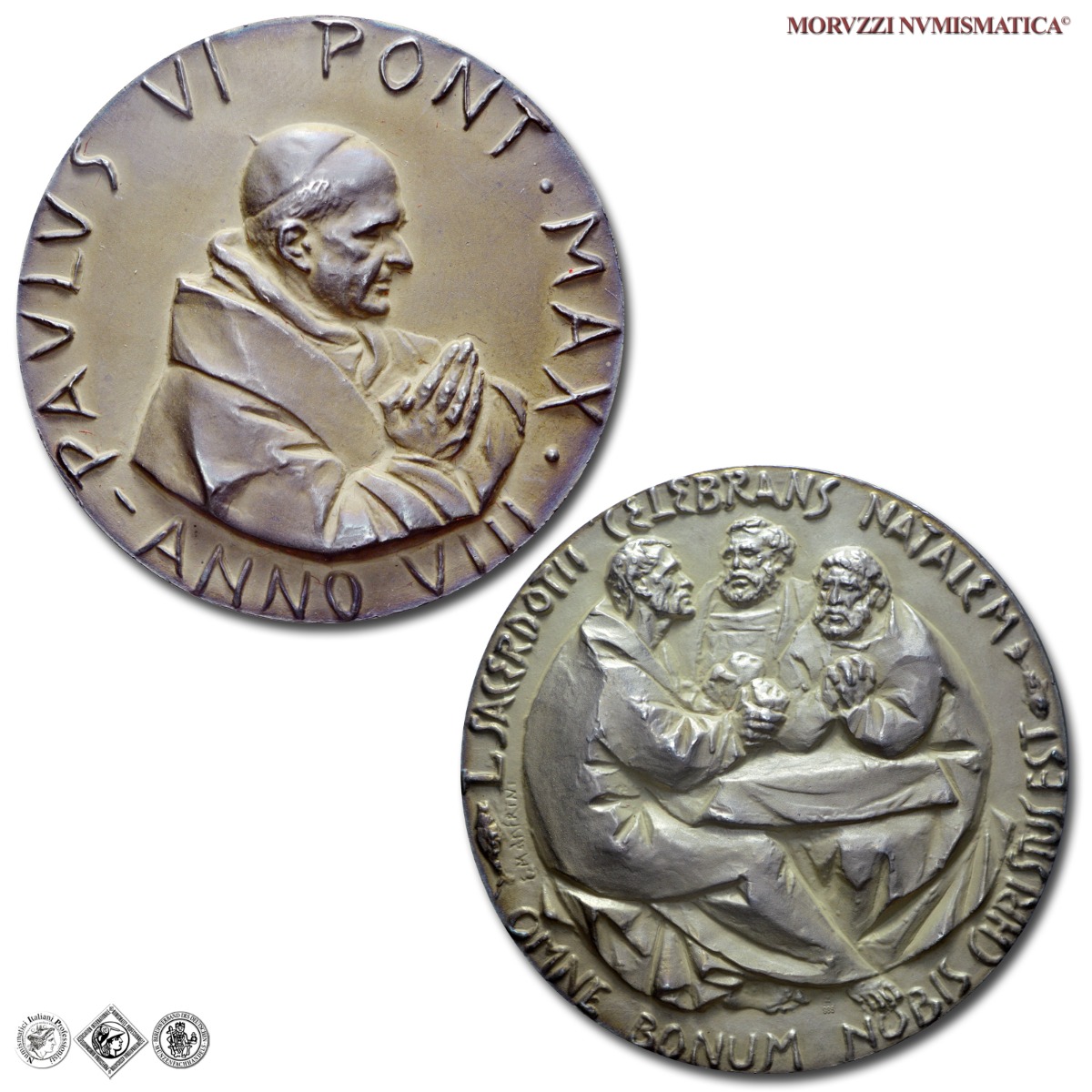 Città del Vaticano, PAOLO VI, Montini, MEDAGLIA ANNUALE IN ARGENTO, A VIII 1970, 50° anniversario Sacerdozio Pontefice, Opus Enrico Manfrini, FDC, (Modesti 438) / medaglie papali pontificie annuali d'argento | Moruzzi Numismatica