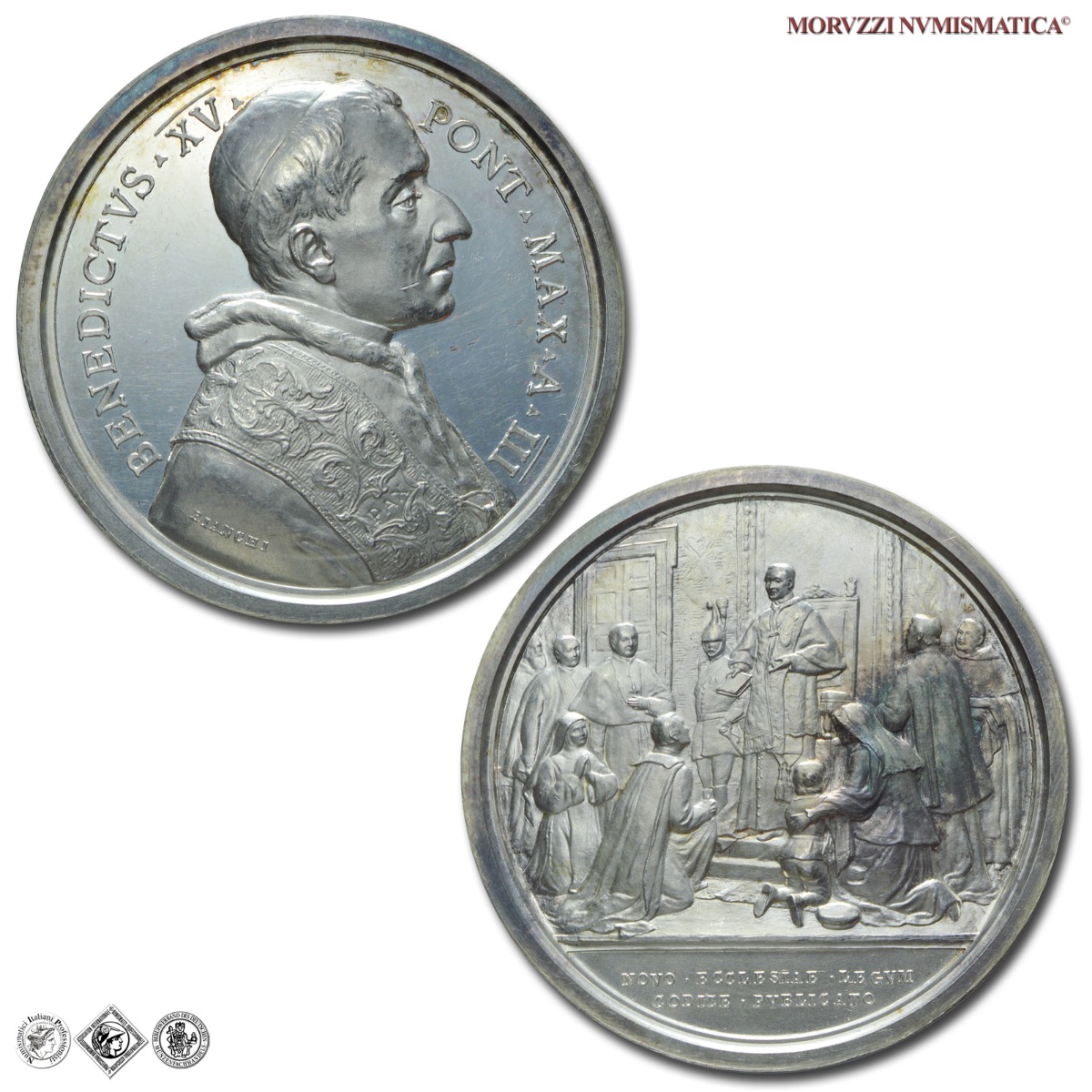 Stato Pontificio, BENEDETTO XV, Della Chiesa, MEDAGLIA ANNUALE IN ARGENTO, 1917 A III, Promulgazione del Codice di Diritto Canonico, Opus Francesco Bianchi, FDC, (NC), (Bartolotti E917) / medaglie papali pontifice annuali d'argento | Moruzzi Numismatica