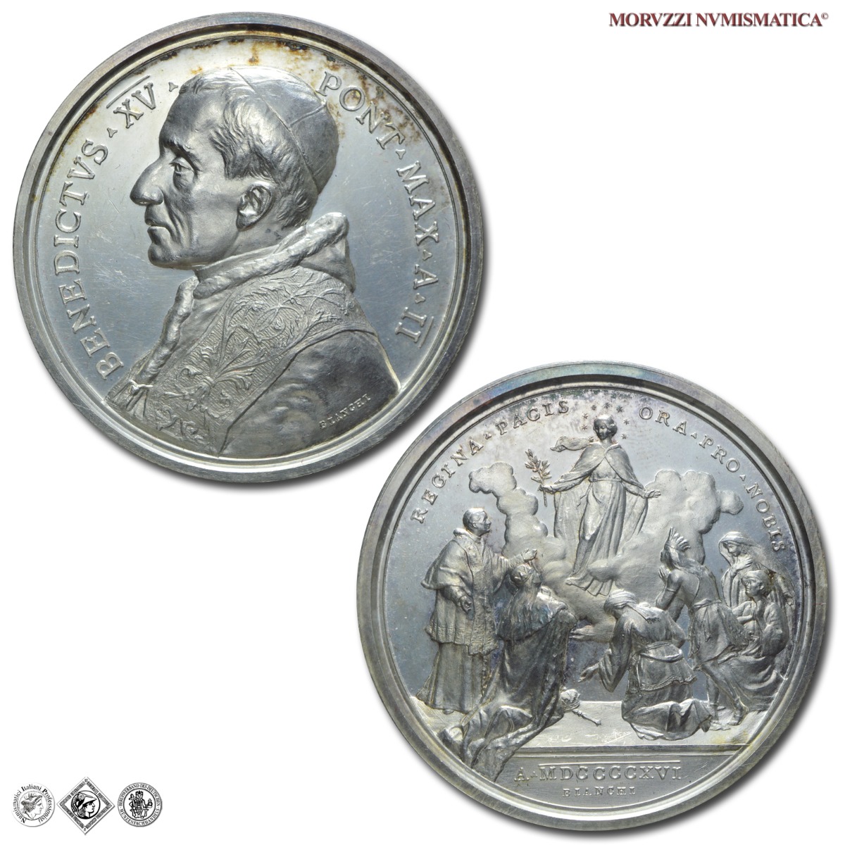 Stato Pontificio, BENEDETTO XV, Della Chiesa, MEDAGLIA ANNUALE IN ARGENTO, 1916 AN II, Invocazione alla Regina Pacis (preghiere per la pace), Opus Francesco Bianchi, FDC, (NC), (Bartolotti E916) / medaglie papali pontifice annuali d'argento | Moruzzi Numismatica