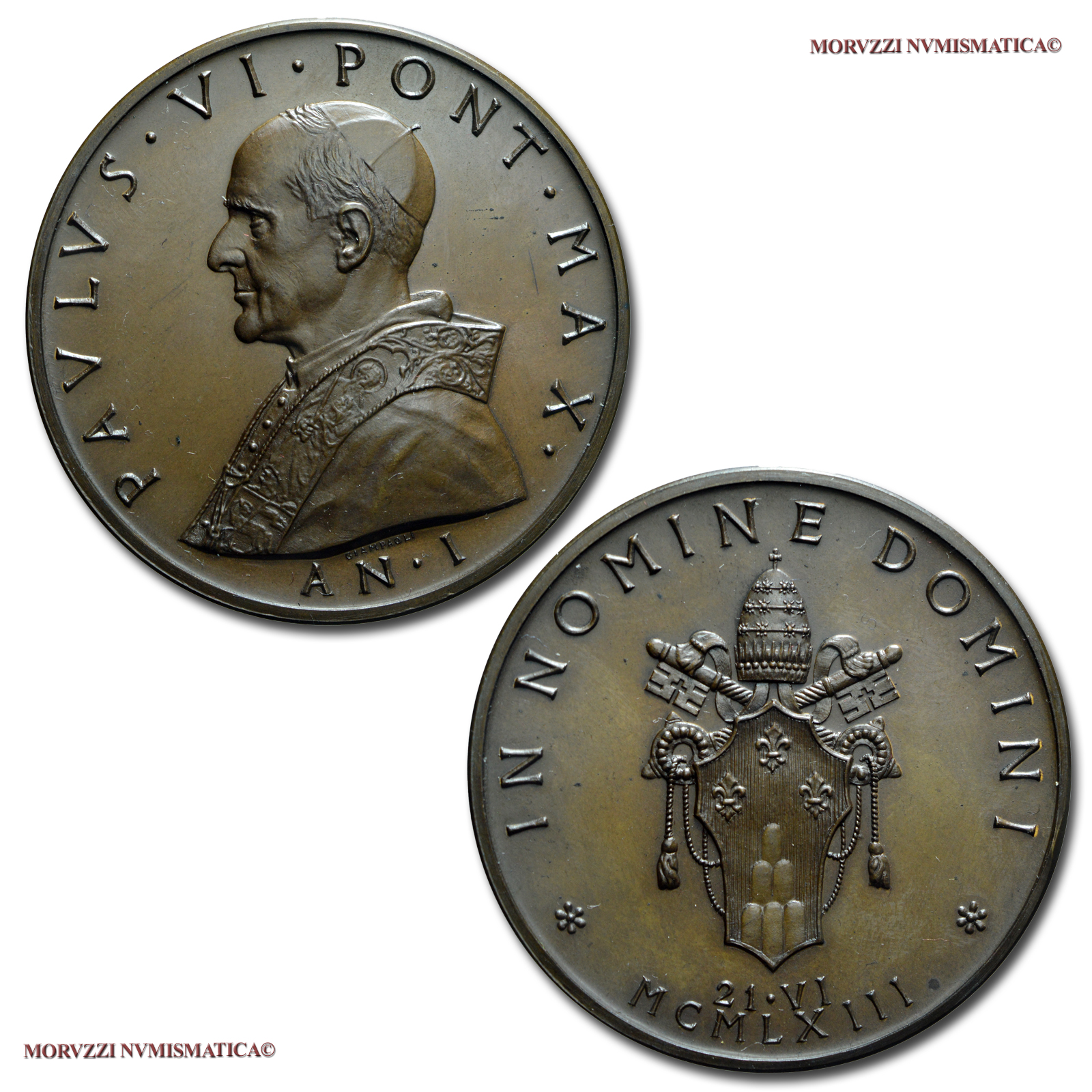 Città del Vaticano, PAOLO VI, MEDAGLIA STRAORDINARIA IN BRONZO, AN I (1963), Per l'elezione al Pontificato, Opus Pietro Giampaoli, FDC, (Modesti 431) / Pope PIUS VI Montini BRONZE MEDALS (medaglie papali da collezione - medaglie pontificie straordinarie) | Moruzzi Numismatica