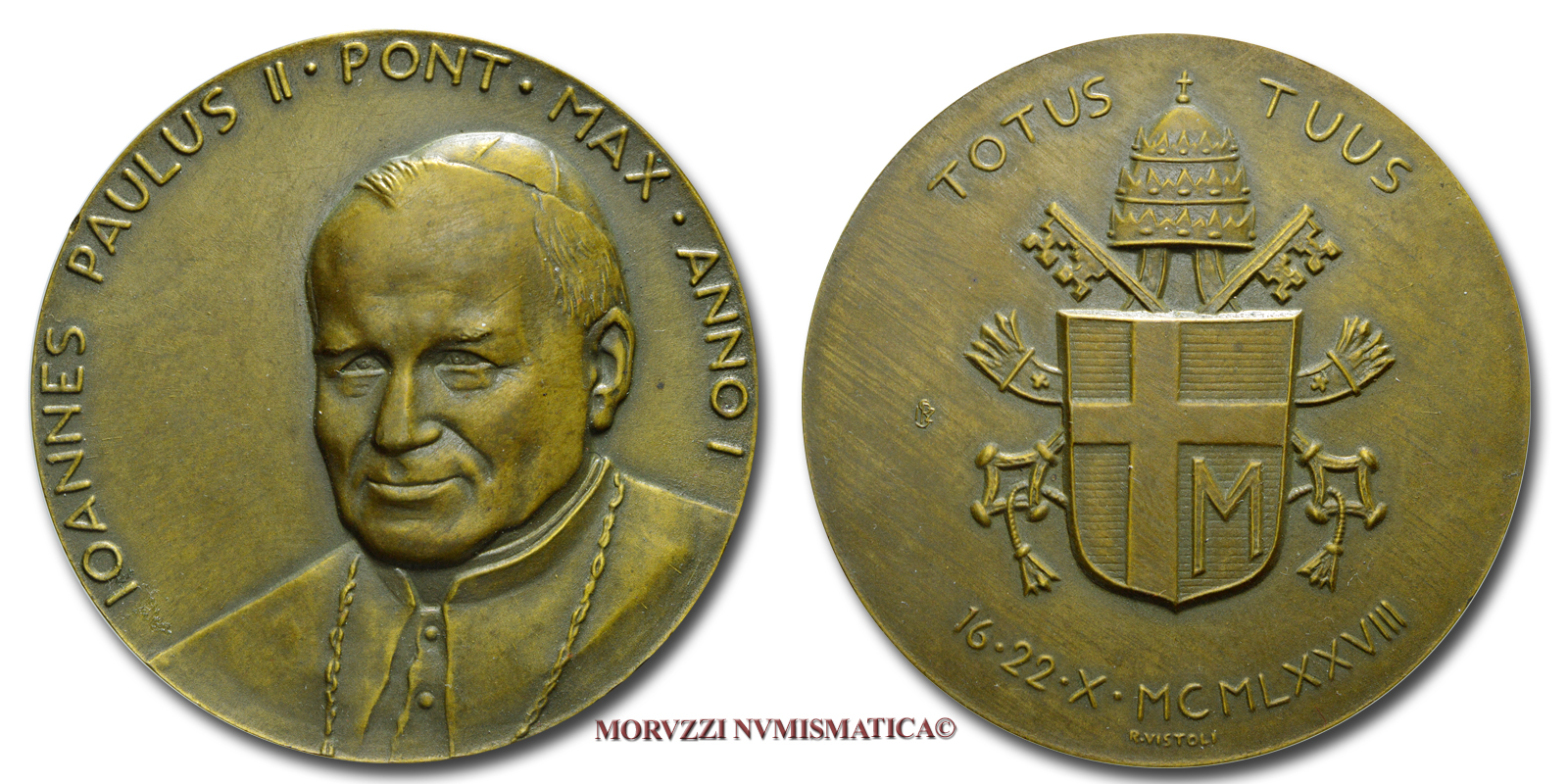 Città del Vaticano, GIOVANNI PAOLO II, MEDAGLIA ANNUALE IN BRONZO, 1979 ANNO I, Elezione al pontificato, Opus Raul Vistoli, FDC, (Di Virgilio 9) / Papież Jan Paweł II Karol Józef Wojtyła (medaglie papali - medaglie pontificie) John Paul II BRONZE MEDALS | Moruzzi Numismatica