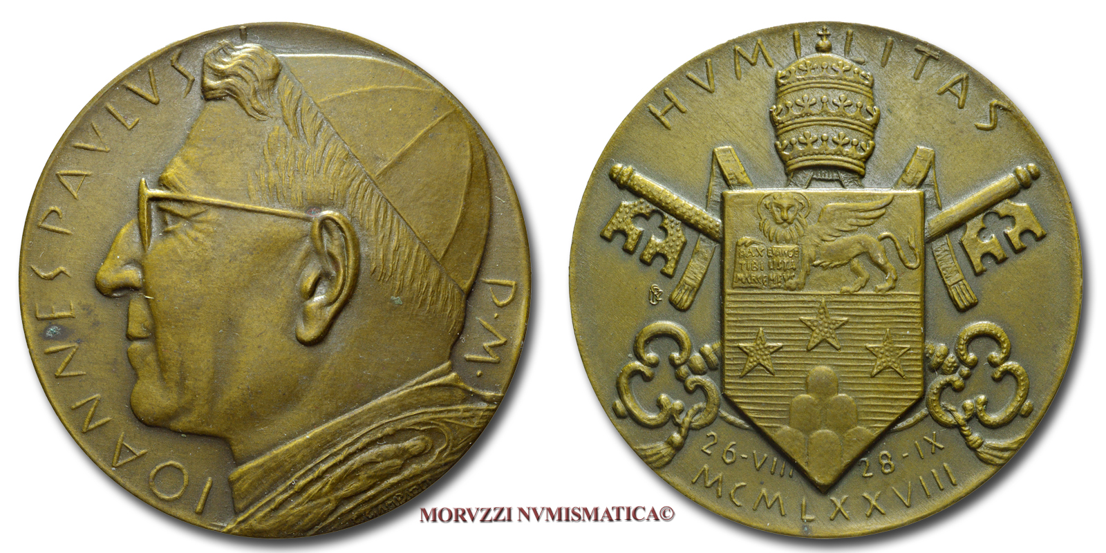 Città del Vaticano, GIOVANNI PAOLO I, MEDAGLIA STRAORDINARIA IN BRONZO, 1978 A I, Commemorazione del Pontificato, Opus Celestino Giampaoli, FDC (Macri-Marinelli 725) / Pope John Paul I Luciani BRONZE MEDALS (medaglie papali - medaglie pontificie) | Moruzzi Numismatica