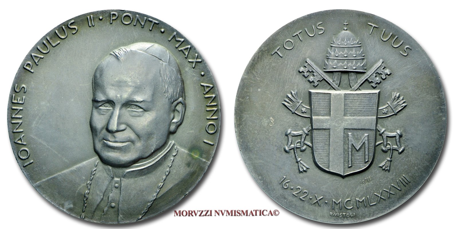 Città del Vaticano, GIOVANNI PAOLO II, MEDAGLIA ANNUALE IN ARGENTO, 1979 ANNO I, Elezione al pontificato, Opus Raul Vistoli, FDC, (Di Virgilio 9) / Papież Jan Paweł II Karol Józef Wojtyła (medaglie papali - medaglie pontificie) John Paul II SILVER MEDALS | Moruzzi Numismatica