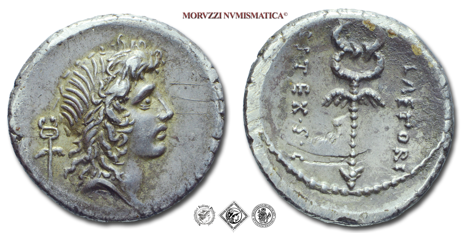 GENS PLAETORIA, M. Plaetorius M. f. Cestianus, DENARIO, 69 a.C., testa del Bonus Eventus e dietro caduceo / caduceo alato, Zecca di Roma, ARGENTO, SPL, (Crawford 405/5) / monete romane repubblicane antiche d'argento (moneta antica della Repubblica Romana) | Moruzzi Numismatica