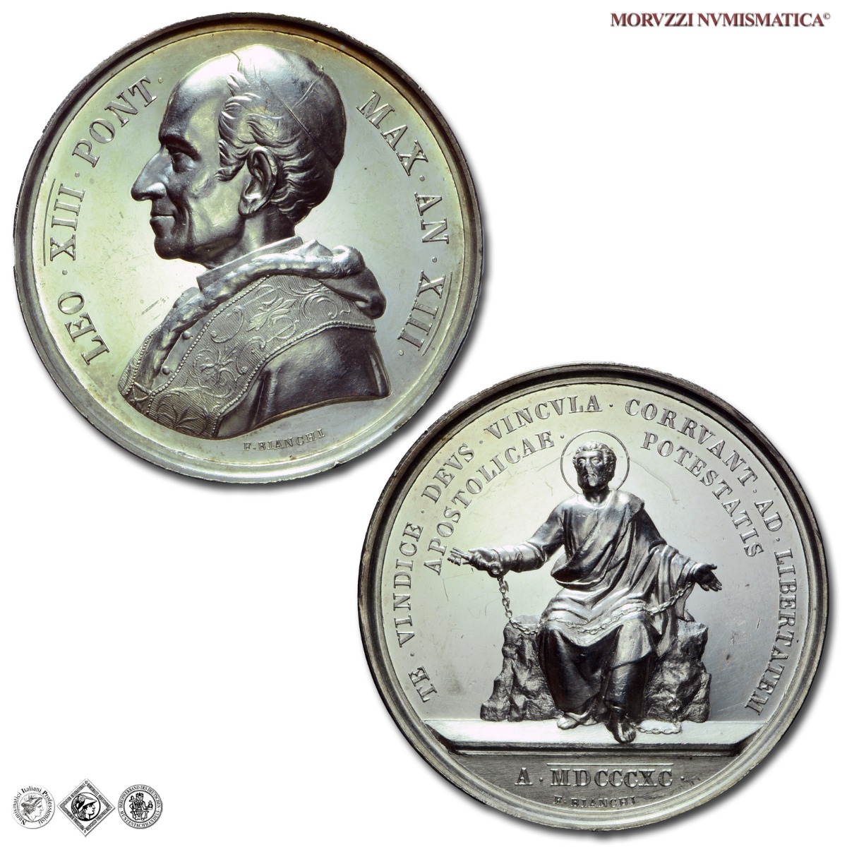 Stato Pontificio, LEONE XIII, Pecci, MEDAGLIA ANNUALE IN ARGENTO, 1890 AN XIII, Libertà del Ministero Apostolico, Opus Francesco Bianchi, qFDC, (NC), (Bartolotti E890) / medaglie papali pontificie annuali d'argento | Moruzzi Numismatica