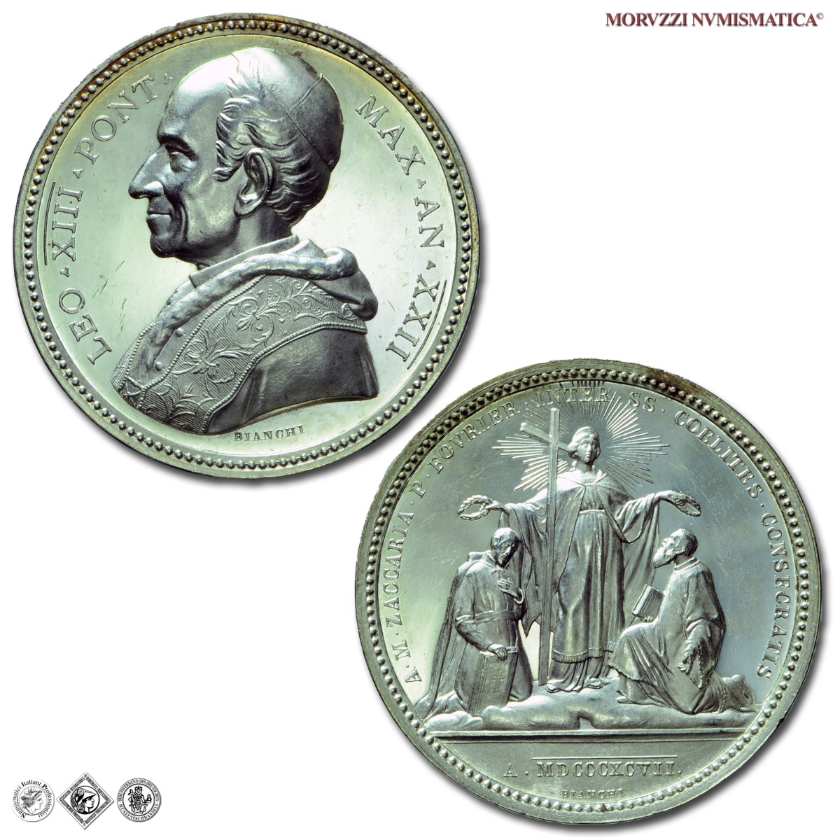 Stato Pontificio, LEONE XIII, Pecci, MEDAGLIA ANNUALE IN ARGENTO, 1899 AN XXII, Canonizzazioni del 1897, Opus Francesco Bianchi, qFDC, (NC), (Bartolotti E899) / medaglie papali pontificie annuali d'argento | Moruzzi Numismatica