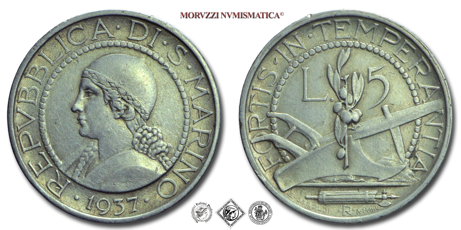 Repubblica di San Marino, VECCHIA MONETAZIONE, 5 LIRE, 1937, zecca di Roma, ARGENTO, mBB, (Pagani 363) / monete mondiali europee moderne d'argento (WORLD SILVER COINS - moneta mondiale europea moderna da collezione) | Moruzzi Numismatica
