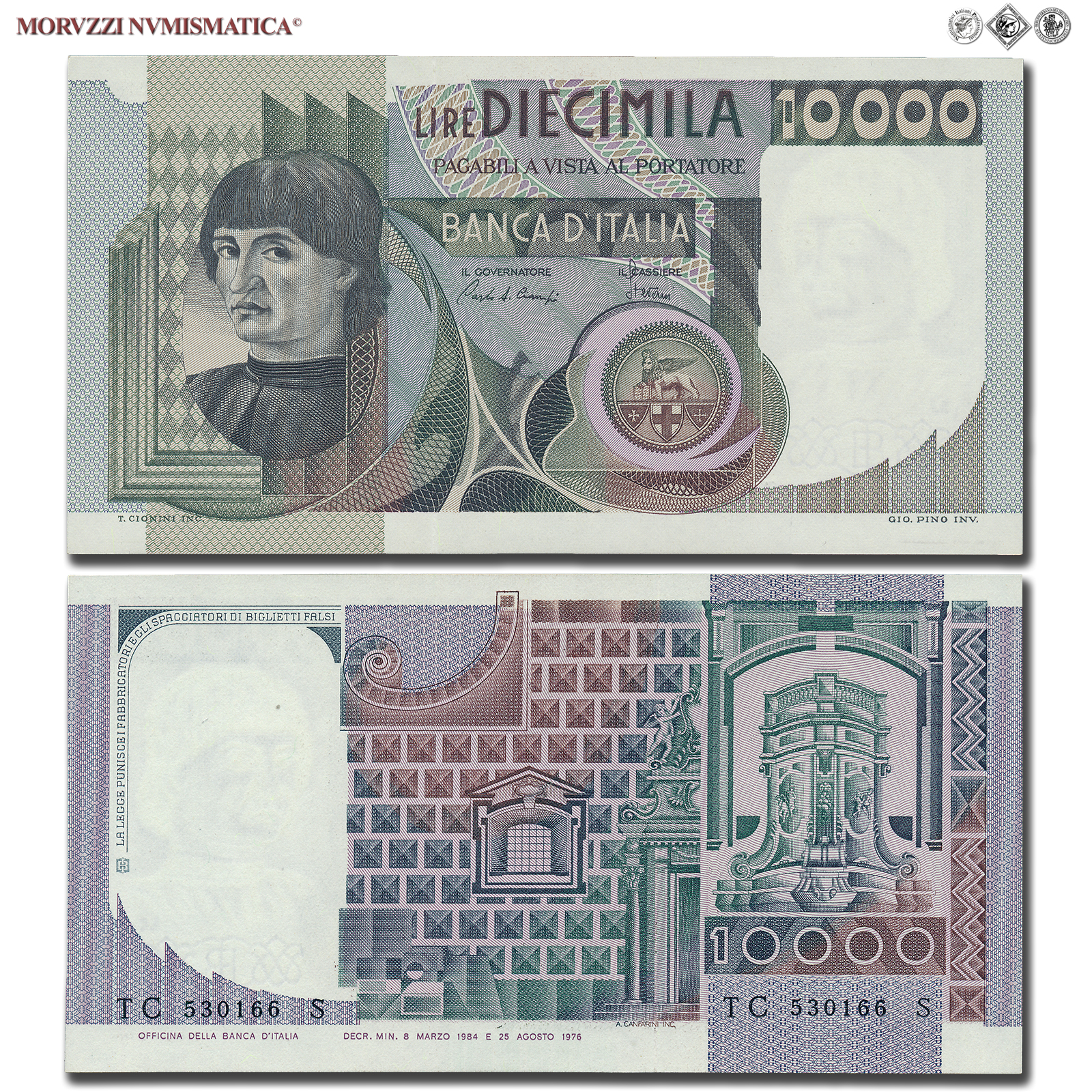 Repubblica Italiana, BANCA D'ITALIA, 10000 LIRE, 08.03.1984, Busto d'uomo del Castagno - Machiavelli, Firme: Ciampi, Stevani, FDS, (Crapanzano 584) / banconote italiane (cartamoneta italiana da collezione - banconota da 10.000 lire) | Moruzzi Numismatica