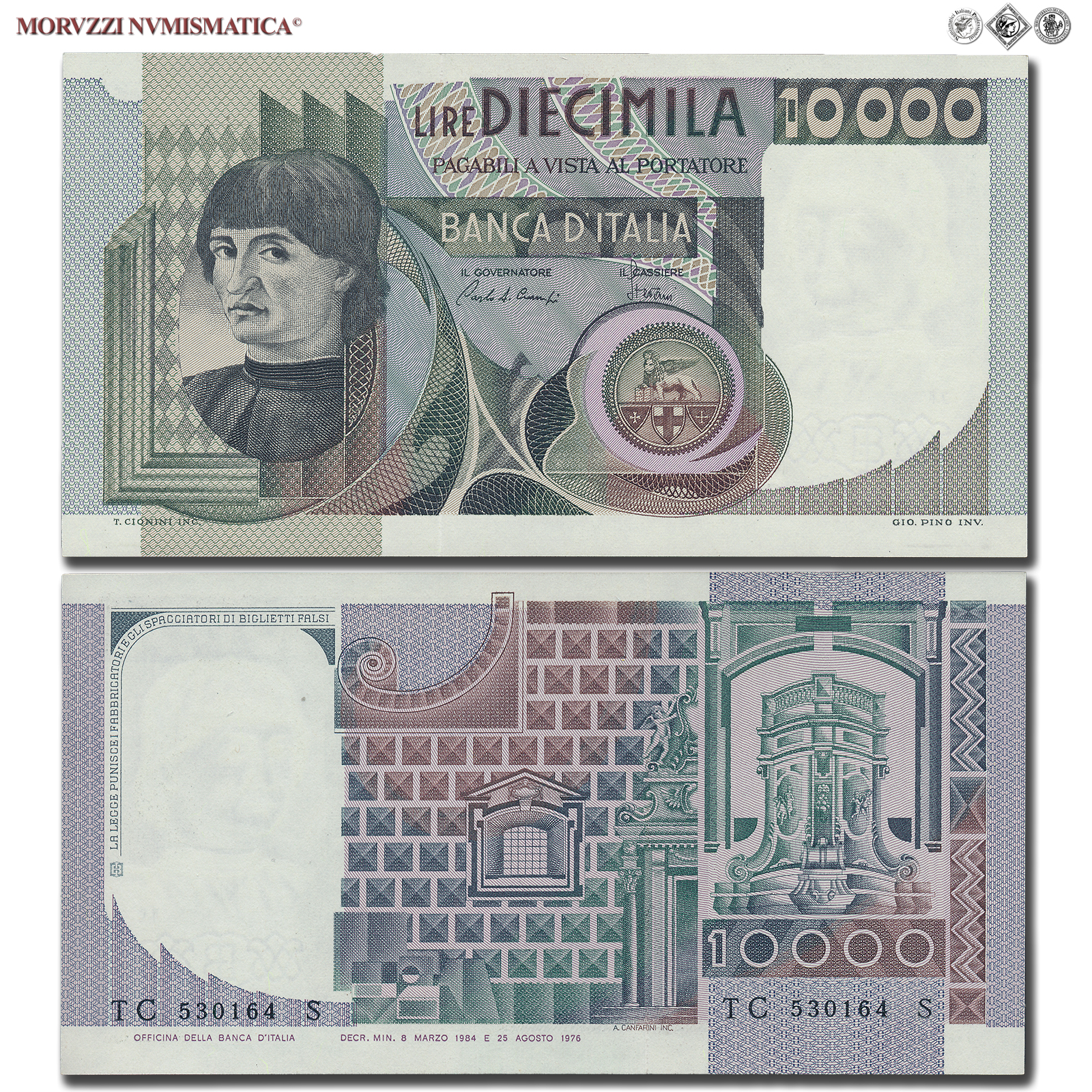 Repubblica Italiana, BANCA D'ITALIA, 10000 LIRE, 08.03.1984, Busto d'uomo del Castagno - Machiavelli, Firme: Ciampi, Stevani, FDS, (Crapanzano 584) / banconote italiane (cartamoneta italiana da collezione - banconota da 10.000 lire) | Moruzzi Numismatica