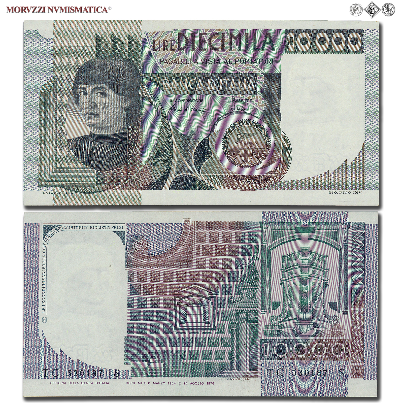 Repubblica Italiana, BANCA D'ITALIA, 10000 LIRE, 08.03.1984, Busto d'uomo del Castagno - Machiavelli, Firme: Ciampi, Stevani, FDS, (Crapanzano 584) / banconote italiane (cartamoneta italiana da collezione - banconota da 10.000 lire) | Moruzzi Numismatica