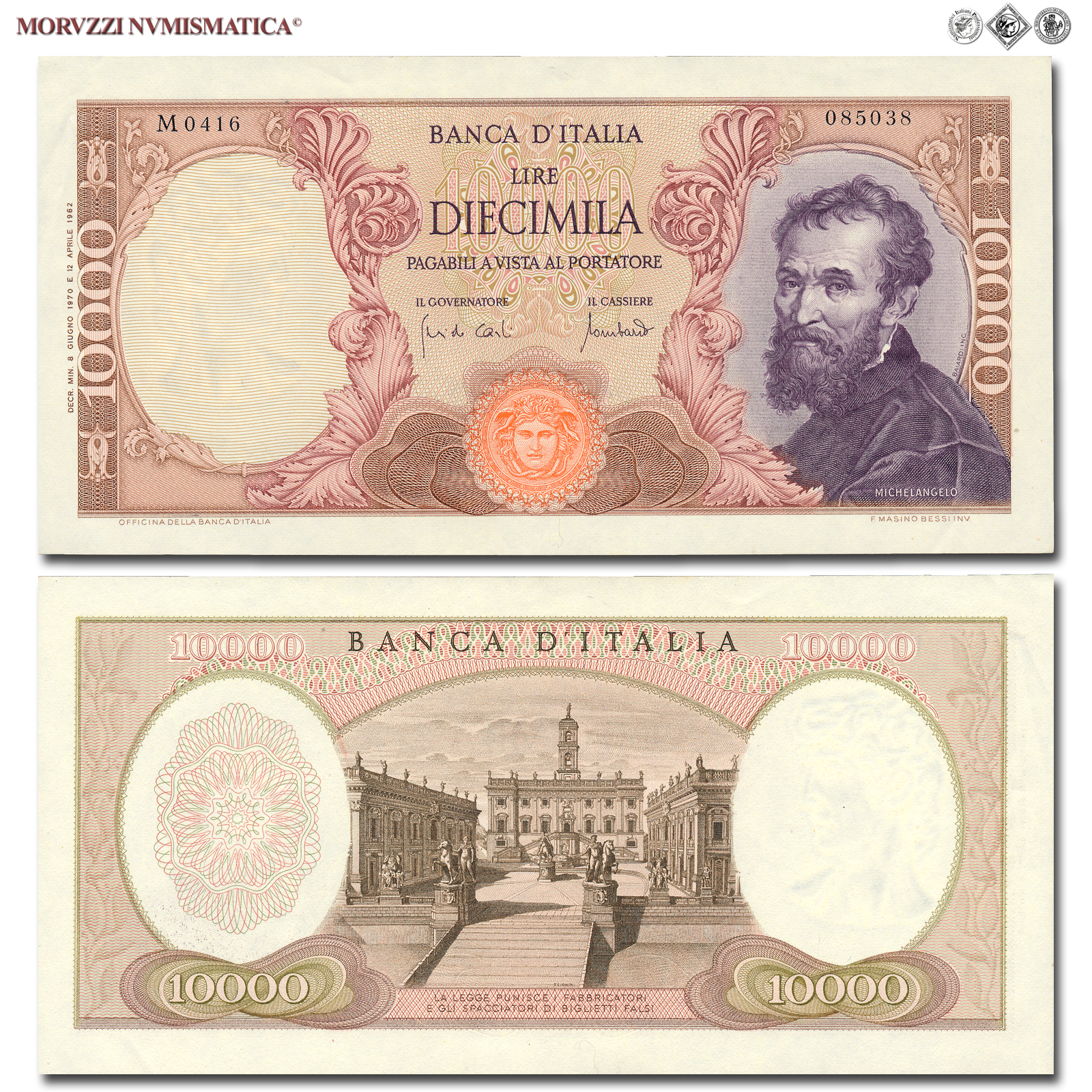 Repubblica Italiana, BANCA D'ITALIA, 10000 LIRE, 08.06.1970, Michelangelo, Firme: Carli, Lombardo, mSPL, (Crapanzano 577) / banconote italiane (cartamoneta italiana da collezione - banconota da 10.000 lire) | Moruzzi Numismatica