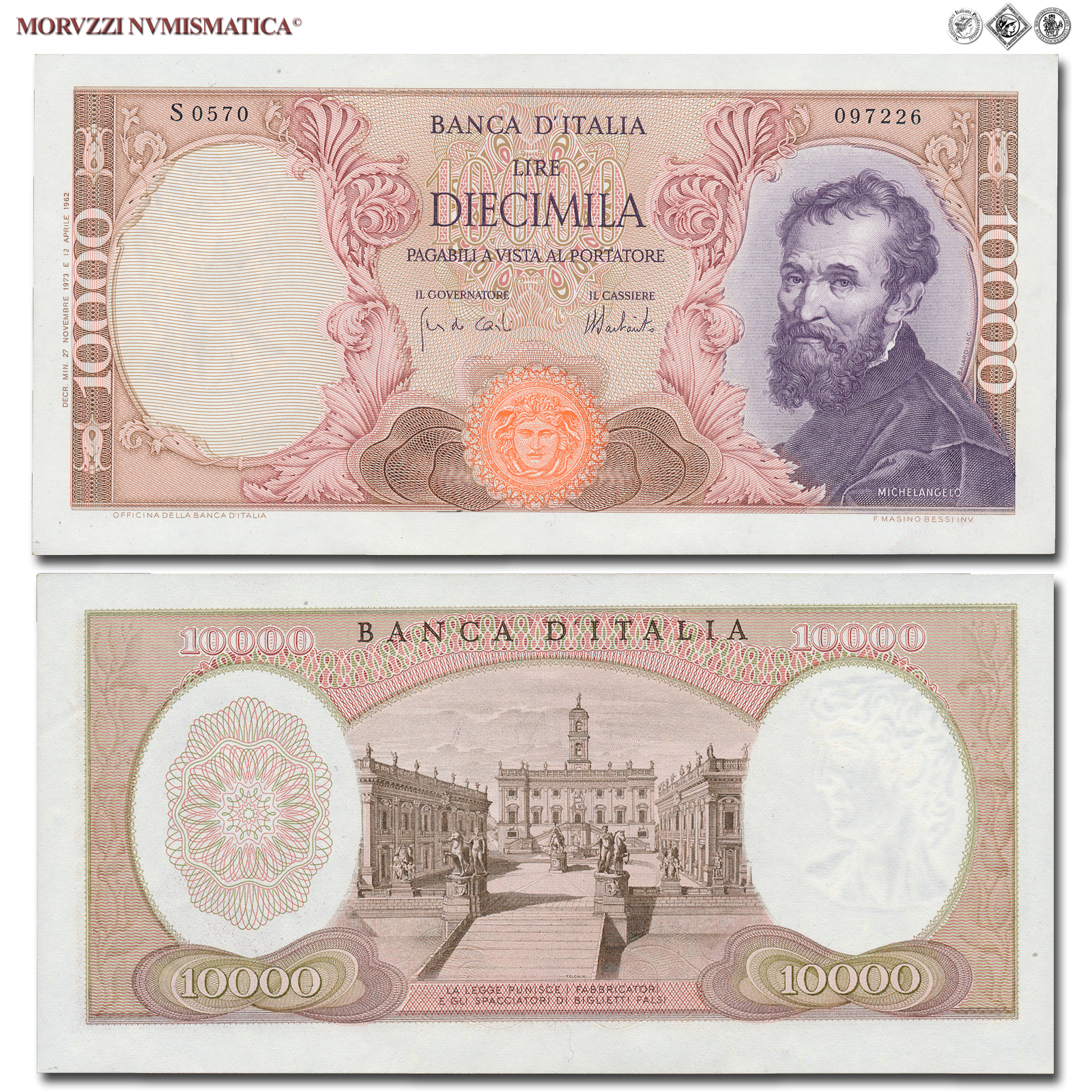 Repubblica Italiana, BANCA D'ITALIA, 10000 LIRE, 27.11.1973