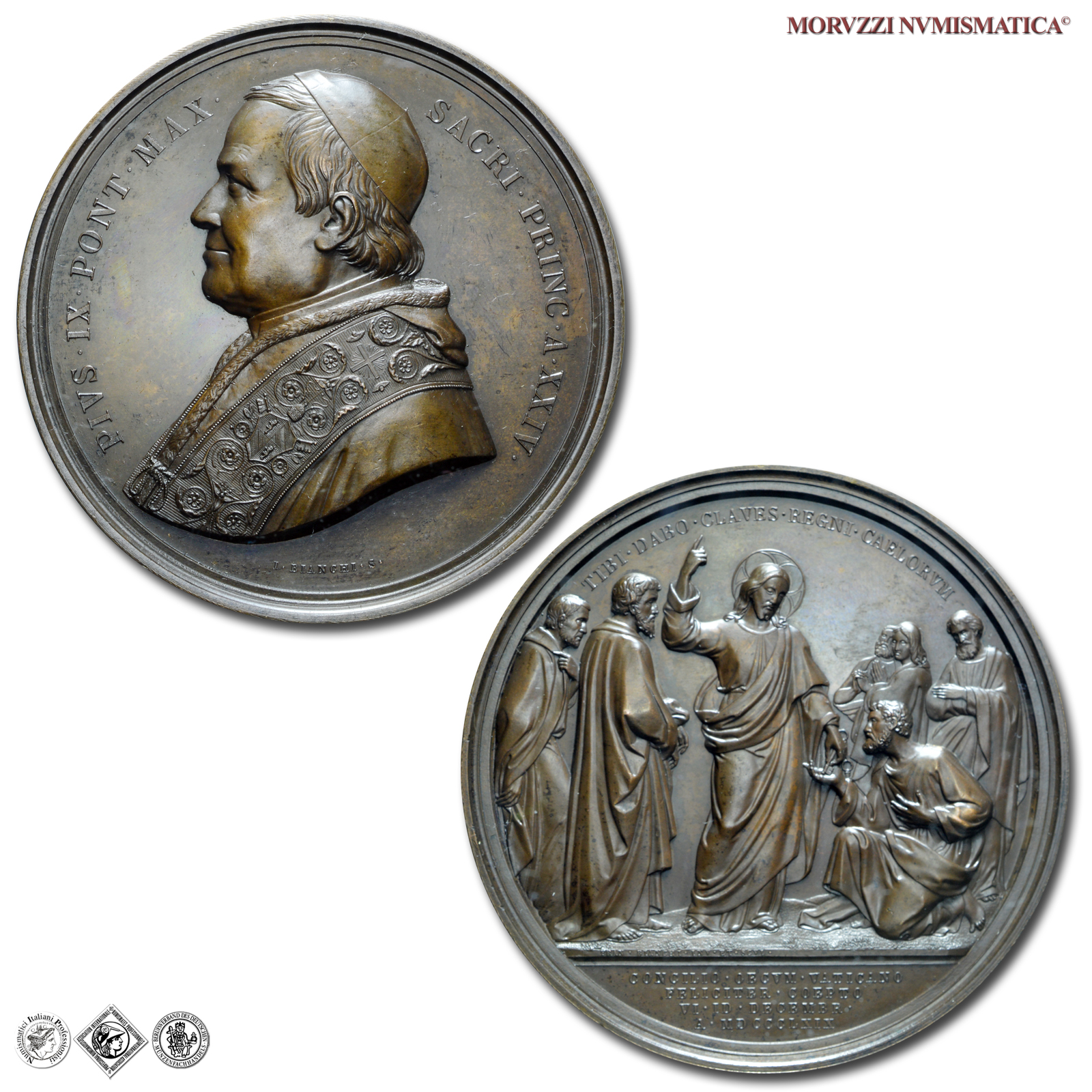 Stato Pontificio, PIO IX, Mastai Ferretti, MEDAGLIA STRAORDINARIA IN BRONZO, 1869 A XXIV, Concilio Ecumenico - Gesú consegna le chiavi, qFDC, (Bartolotti XXIV-8a) / medaglie papali straordinarie (medaglie pontificie da collezione) | Moruzzi Numismatica