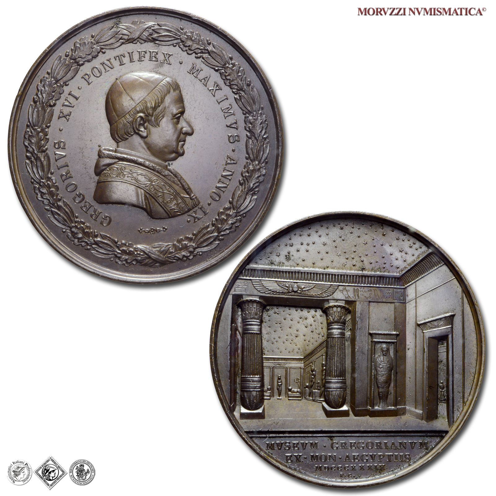 Stato Pontificio, GREGORIO XVI, Cappellari, MEDAGLIA STRAORDINARIA IN BRONZO, ANNO IX (1839), Museo Gregoriano Egizio, Opus Pietro Girometti, FDC, (R), (Patrignani 59) / medaglie papali straordinarie rare (medaglie pontificie da collezione) | Moruzzi Numismatica
