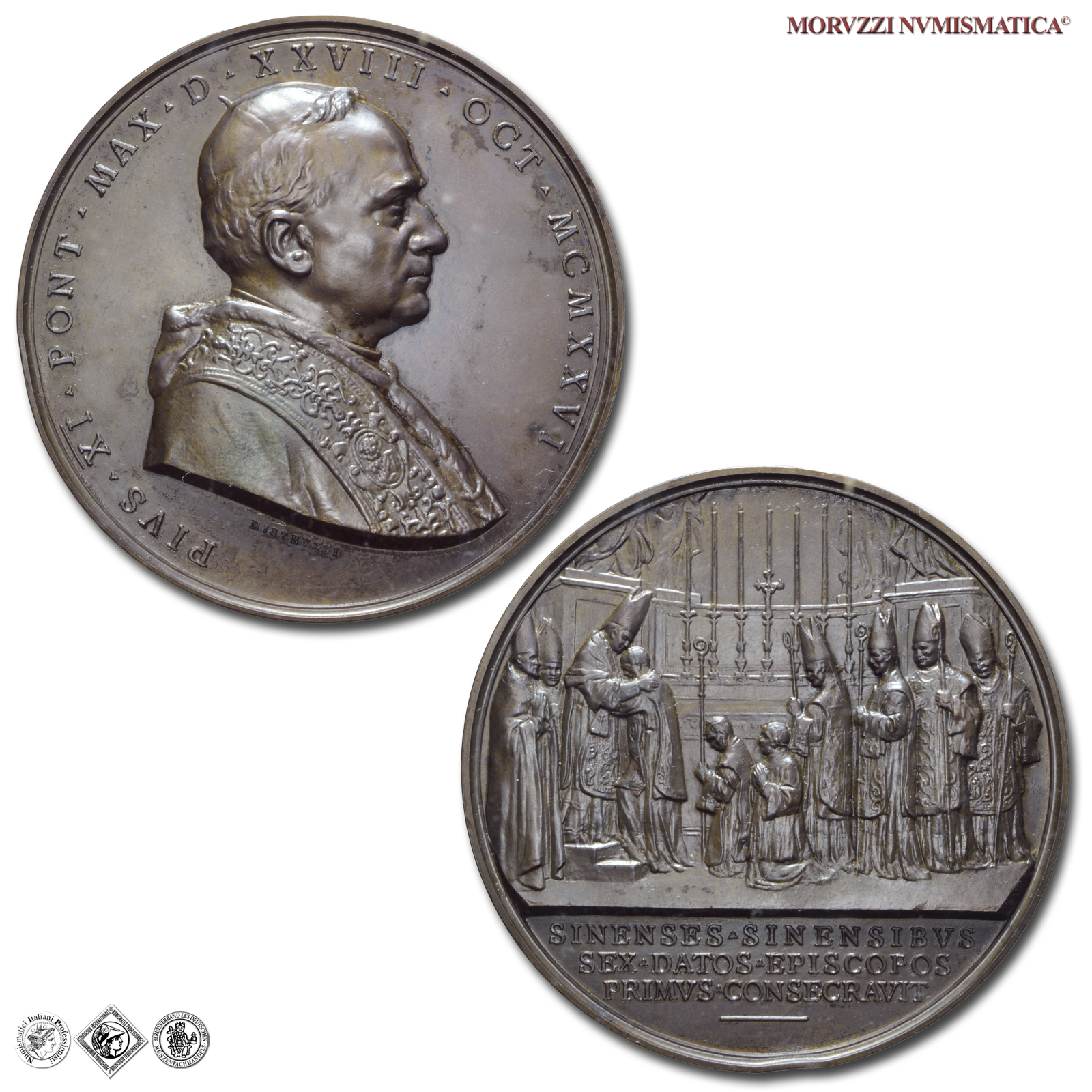 Stato Pontificio, PIO XI, Ratti, MEDAGLIA IN BRONZO, 1926, Consacrazione Primi Vescovi Cinesi, Opus Aurelio Mistruzzi, qFDC, (RR), (CM 138) / medaglie papali rare (medaglie pontificie da collezione) | Moruzzi Numismatica