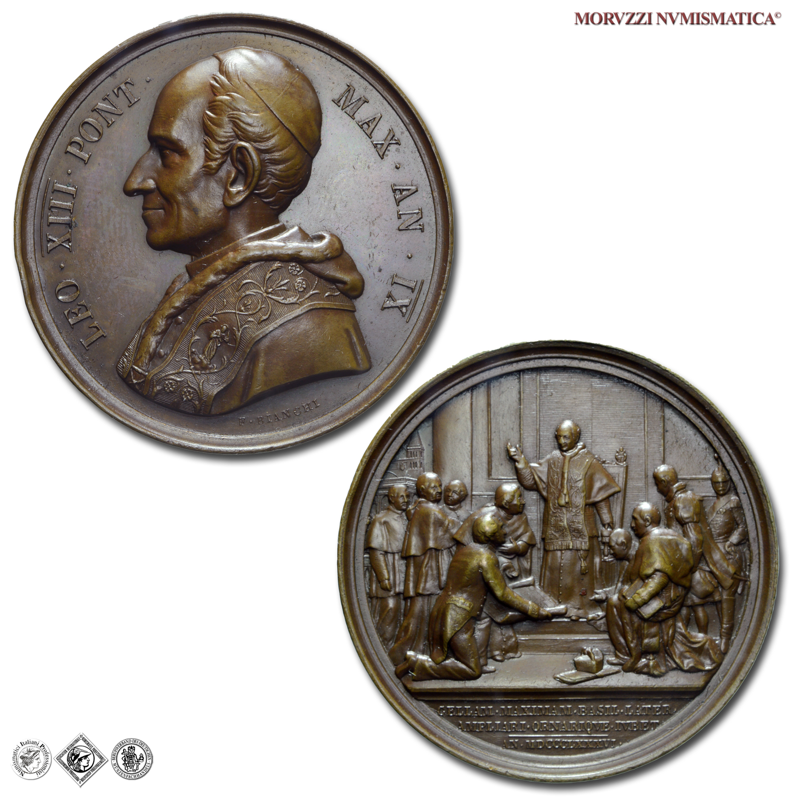 Stato Pontificio, LEONE XIII, Pecci, MEDAGLIA ANNUALE IN BRONZO, 1886 AN IX, Ampliamento e decorazione della Basilica Lateranense, Opus Francesco Bianchi, SPL, (R), (Bartolotti E886) / medaglie papali annuali rare (medaglie pontificie da collezione) | Moruzzi Numismatica