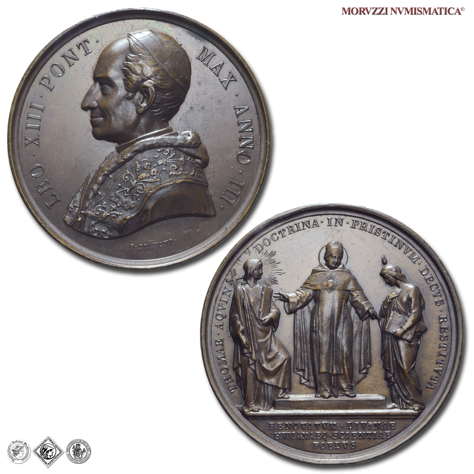 Stato Pontificio, LEONE XIII, Pecci, MEDAGLIA ANNUALE IN BRONZO, ANNO III (1880), Impulso agli studi tomistici, Opus Francesco Bianchi, mSPL, (R), (Bartolotti E880) / medaglie papali annuali rare (medaglie pontificie da collezione) | Moruzzi Numismatica