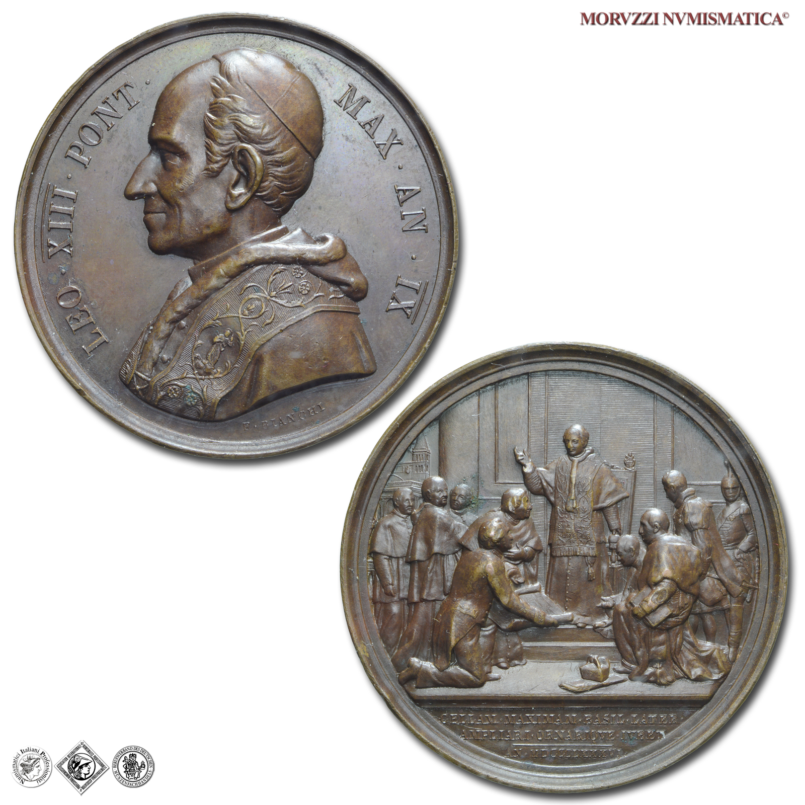 Stato Pontificio, LEONE XIII, Pecci, MEDAGLIA ANNUALE IN BRONZO, 1886 AN IX, Ampliamento e decorazione della Basilica Lateranense, Opus Francesco Bianchi, mSPL, (R), (Bartolotti E886) / medaglie papali annuali rare (medaglie pontificie da collezione) | Moruzzi Numismatica
